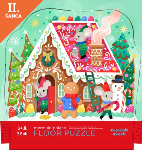 Lacná hra Puzzle podlahové Medovníkový domček v tvarovanej krabičke 36 Crocodile Creek