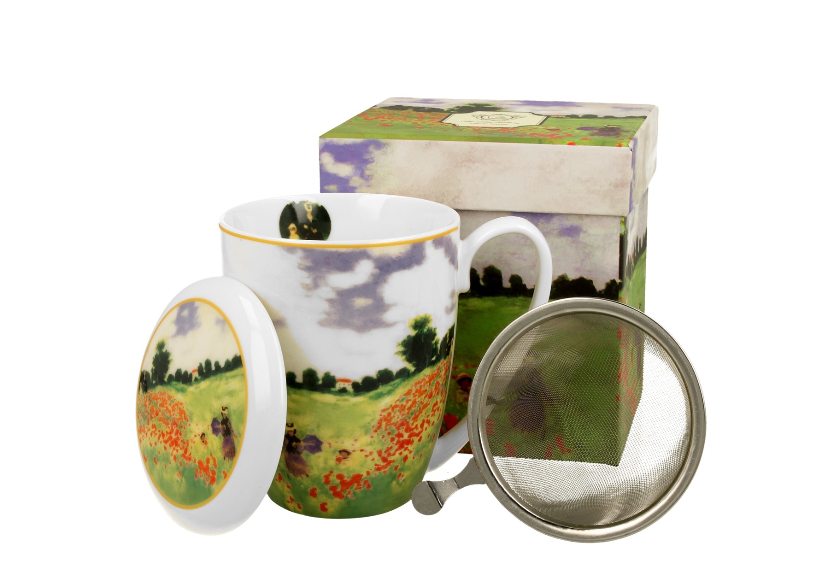 Porcelánový hrnček so sitkom a krytom Claude Monet - Poppy Field 380 ml
