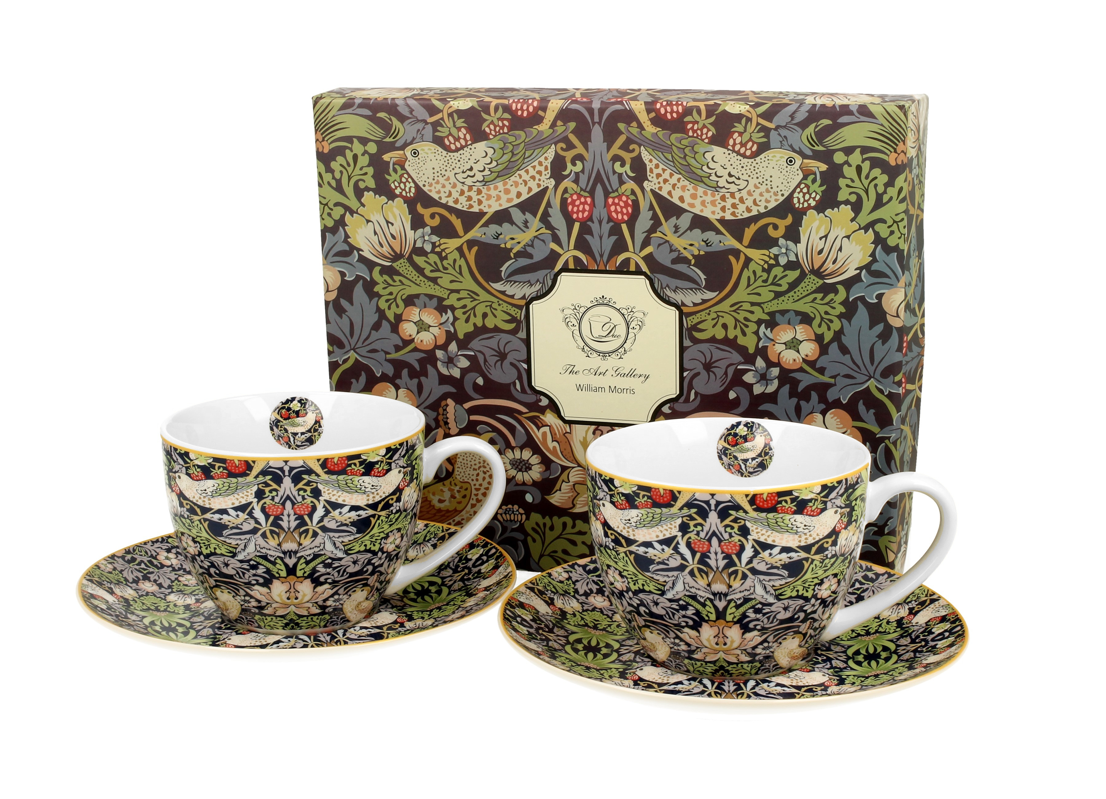 Sada dvoch šálok s podšálkou William Morris - Strawberry Thief Blue 250 ml