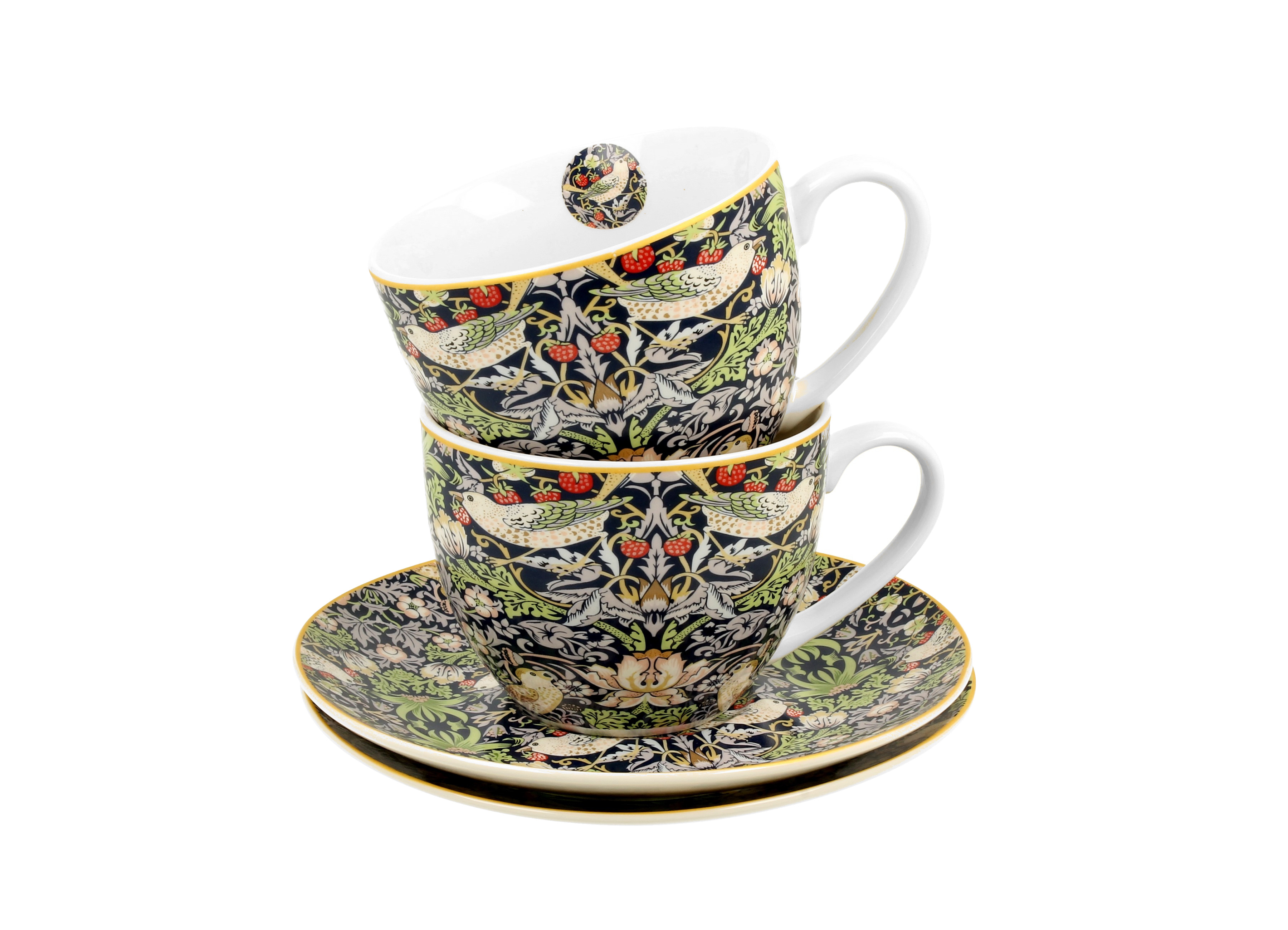 Sada dvoch šálok s podšálkou William Morris - Strawberry Thief Blue 250 ml
