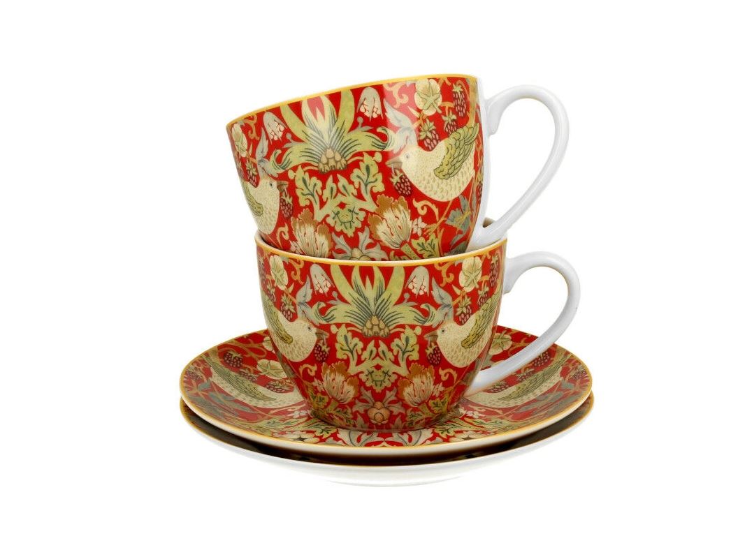 Sada dvoch šálok s podšálkou William Morris - Strawberry Thief Red 280 ml