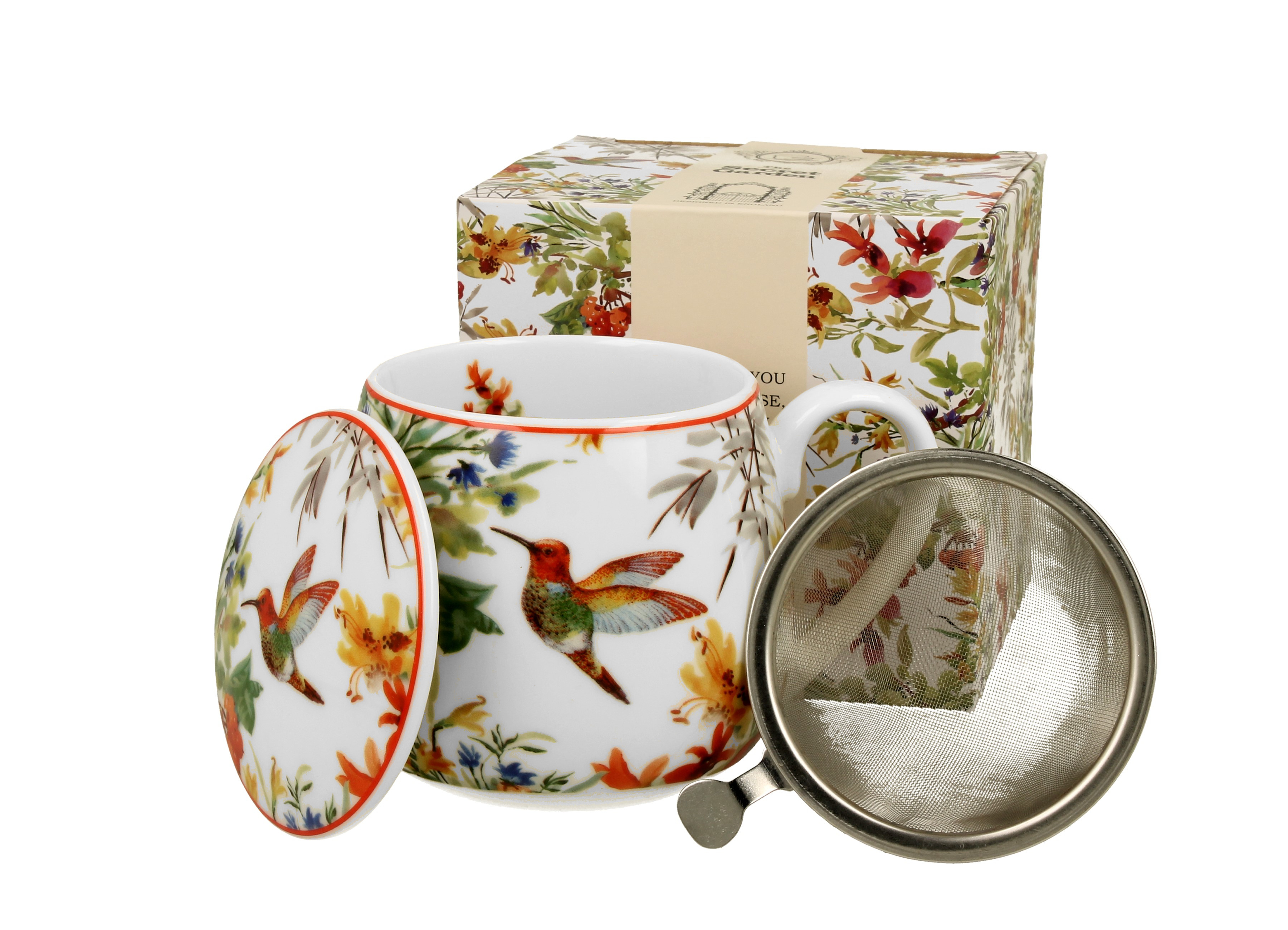 Porcelánový sudový hrnček so sitkom a krytom Linnea 430 ml
