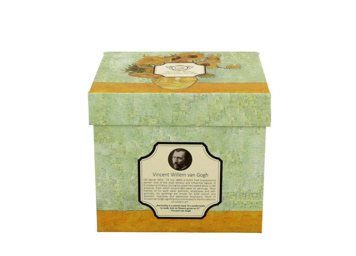 Porcelánový sudový hrnček so sitkom a krytom V. van Gogh - Sunflowers 430 ml
