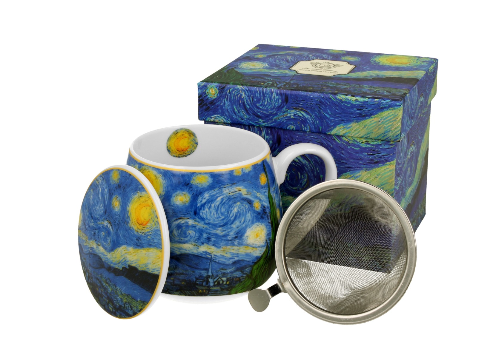 Porcelánový sudový hrnček so sitkom a krytom Vincent Van Gogh - Starry Night 430 ml