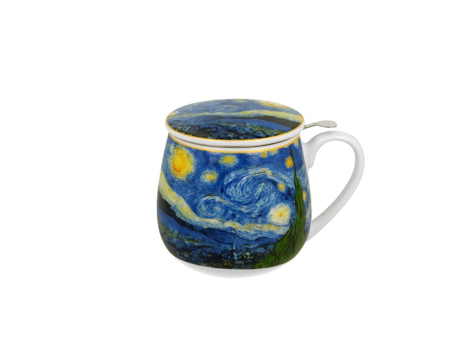 Porcelánový sudový hrnček so sitkom a krytom Vincent Van Gogh - Starry Night 430 ml