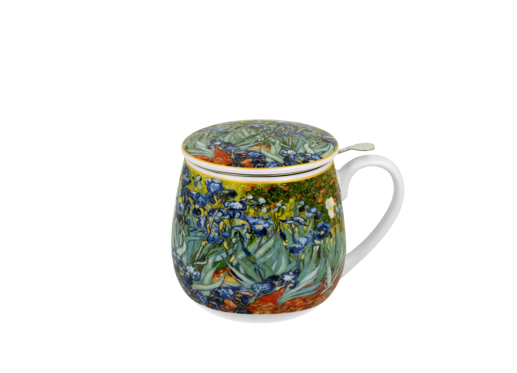 Porcelánový sudový hrnček so sitkom a krytom Vincent Van Gogh - Irises 430 ml