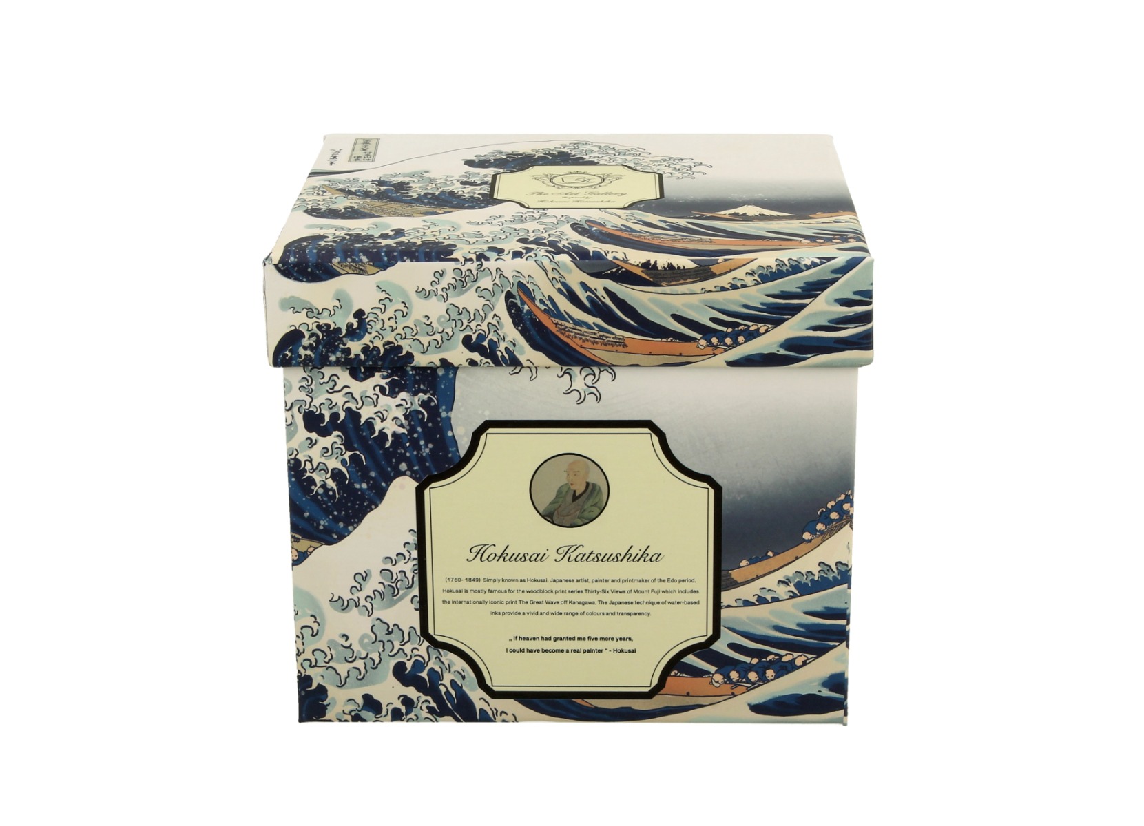 Porcelánový sudový hrnček so sitkom a krytom K. Hokusai - The Great Wave 430 ml