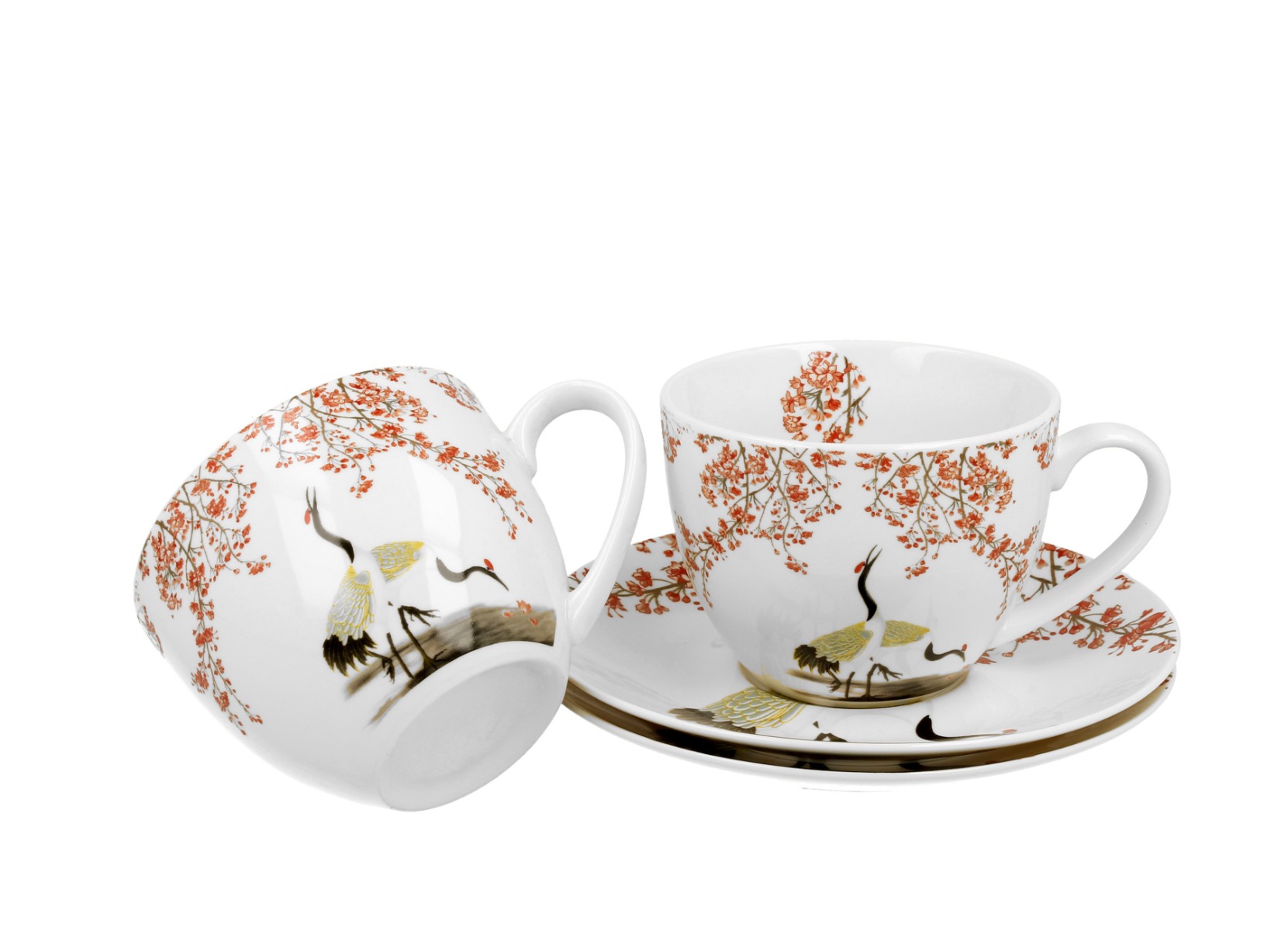 Sada dvoch šálok s podšálkou Sakura & Cranes 280 ml