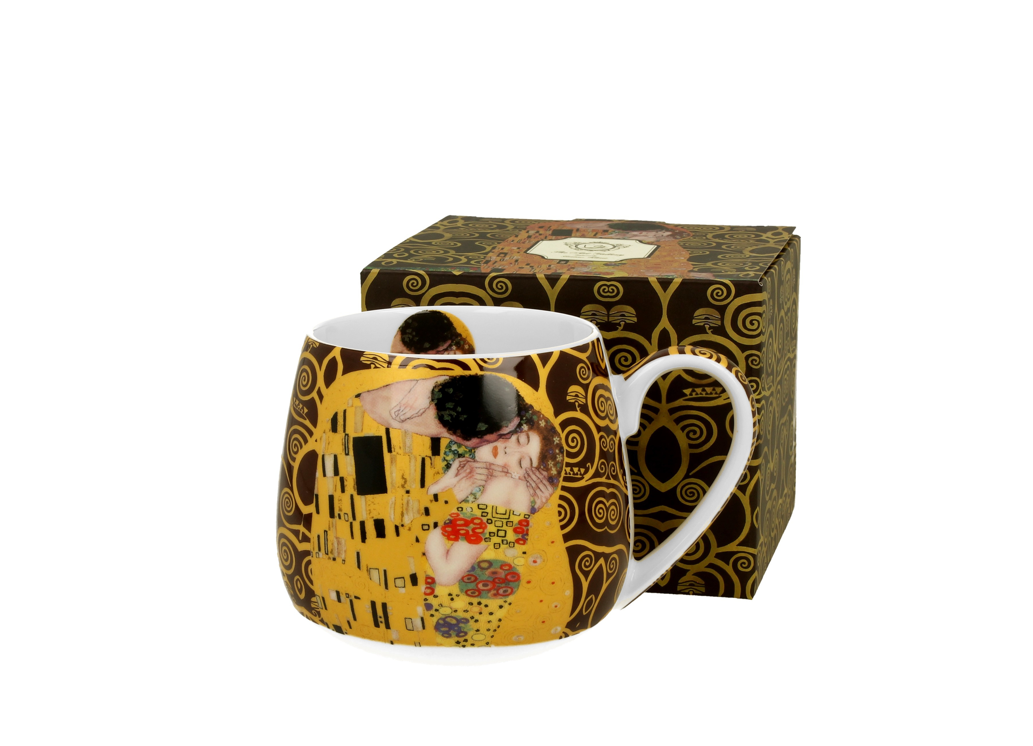 Porcelánový sudový hrnček Gustav Klimt - The Kiss Brown 430 ml