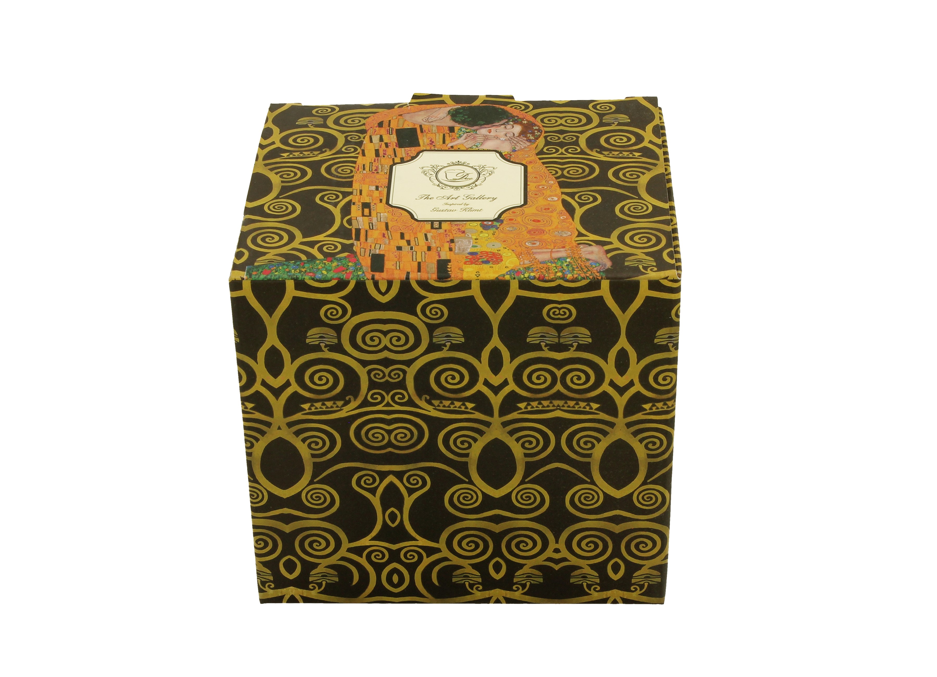 Porcelánový sudový hrnček so sitkom a krytom Gustav Klimt - The Kiss Brown 430 ml