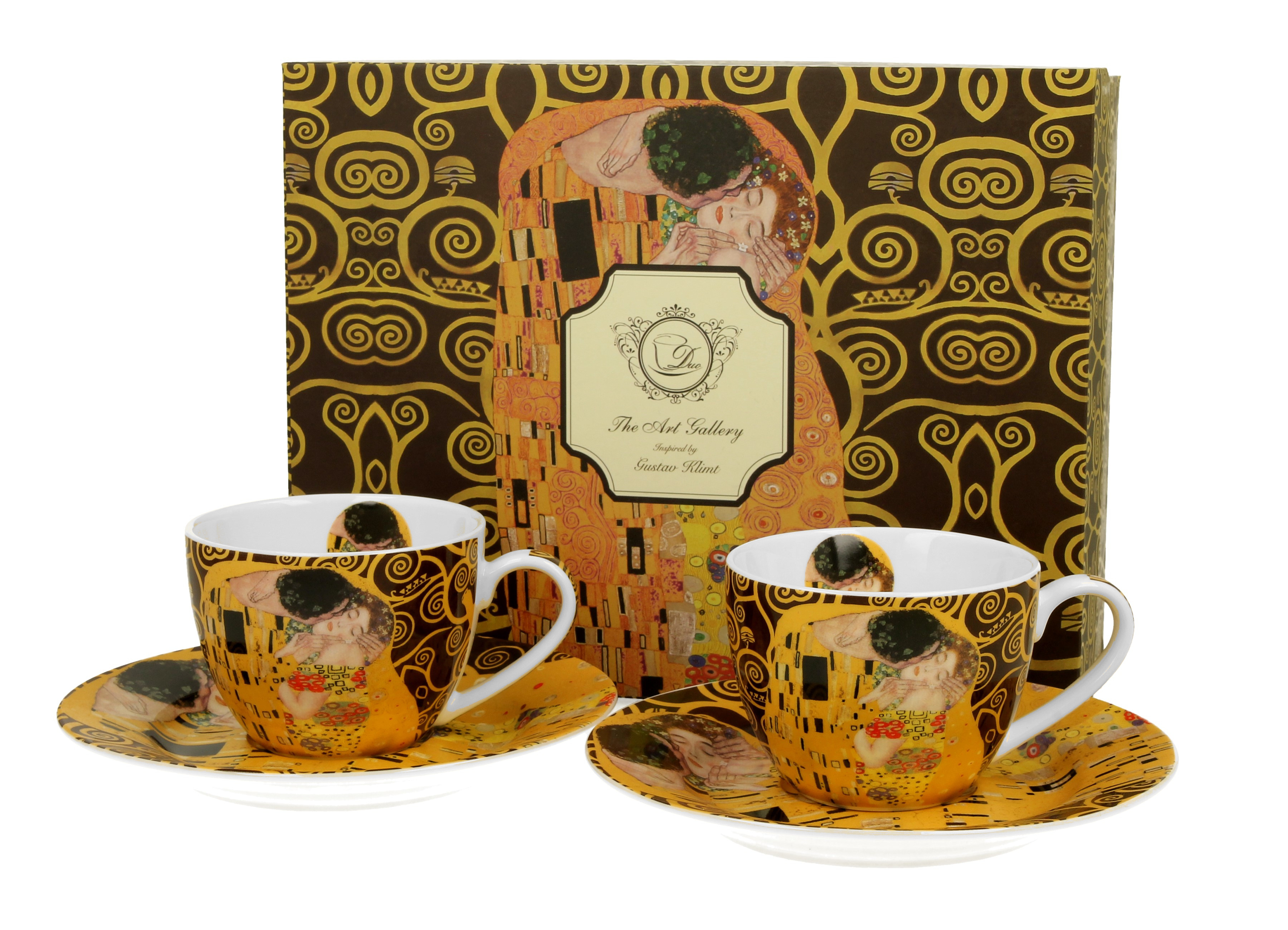 Sada dvoch espresso šálok s podšálkou Gustav Klimt - The Kiss Brown 110 ml