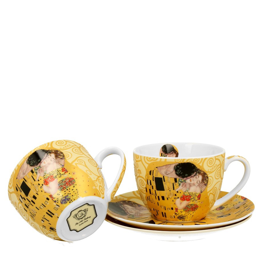 Sada dvoch šálok s podšálkou Gustav Klimt - The Kiss Brown 280 ml