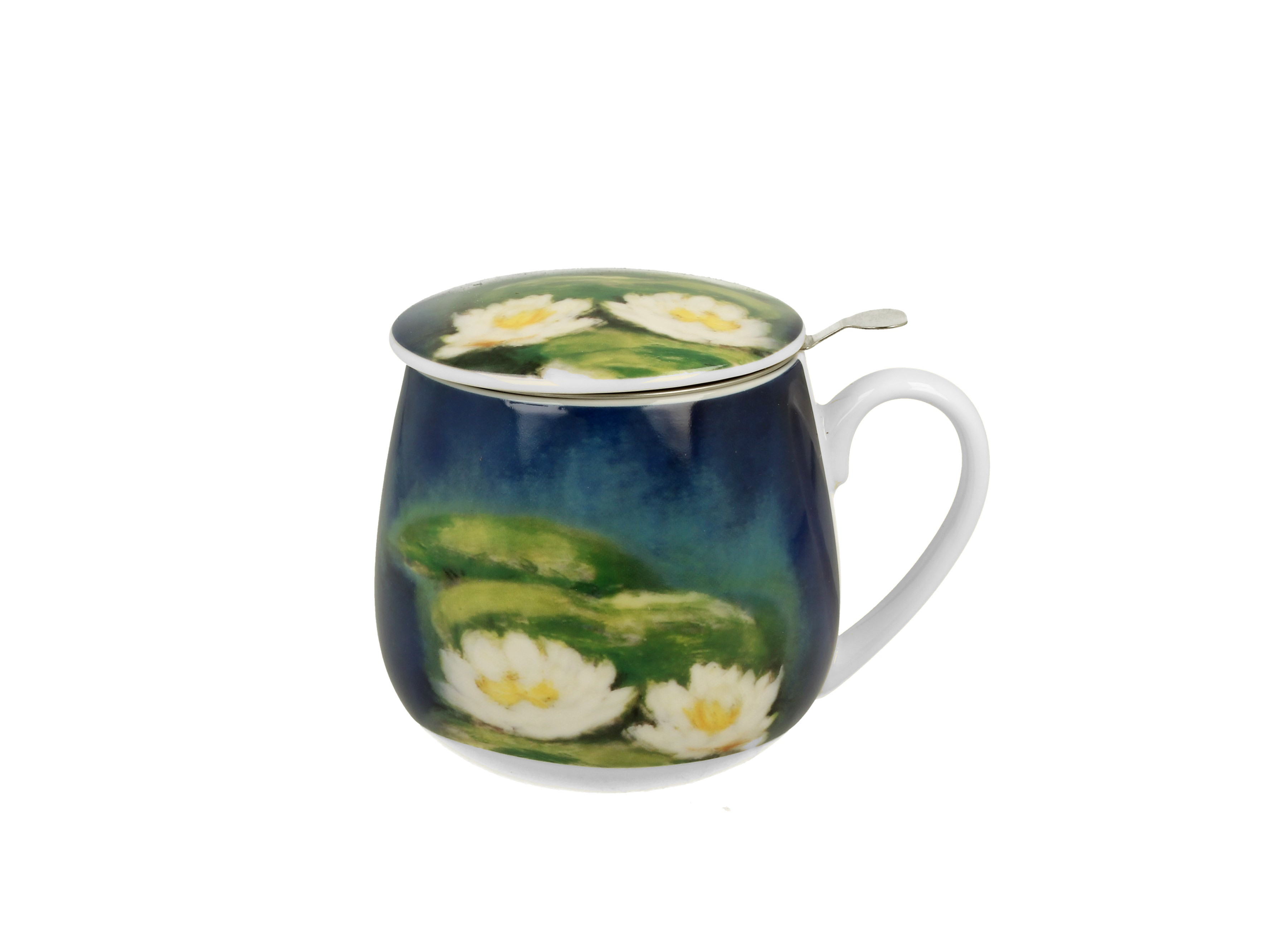 Porcelánový sudový hrnček so sitkom a krytom Claude Monet - Nenufars 430 ml