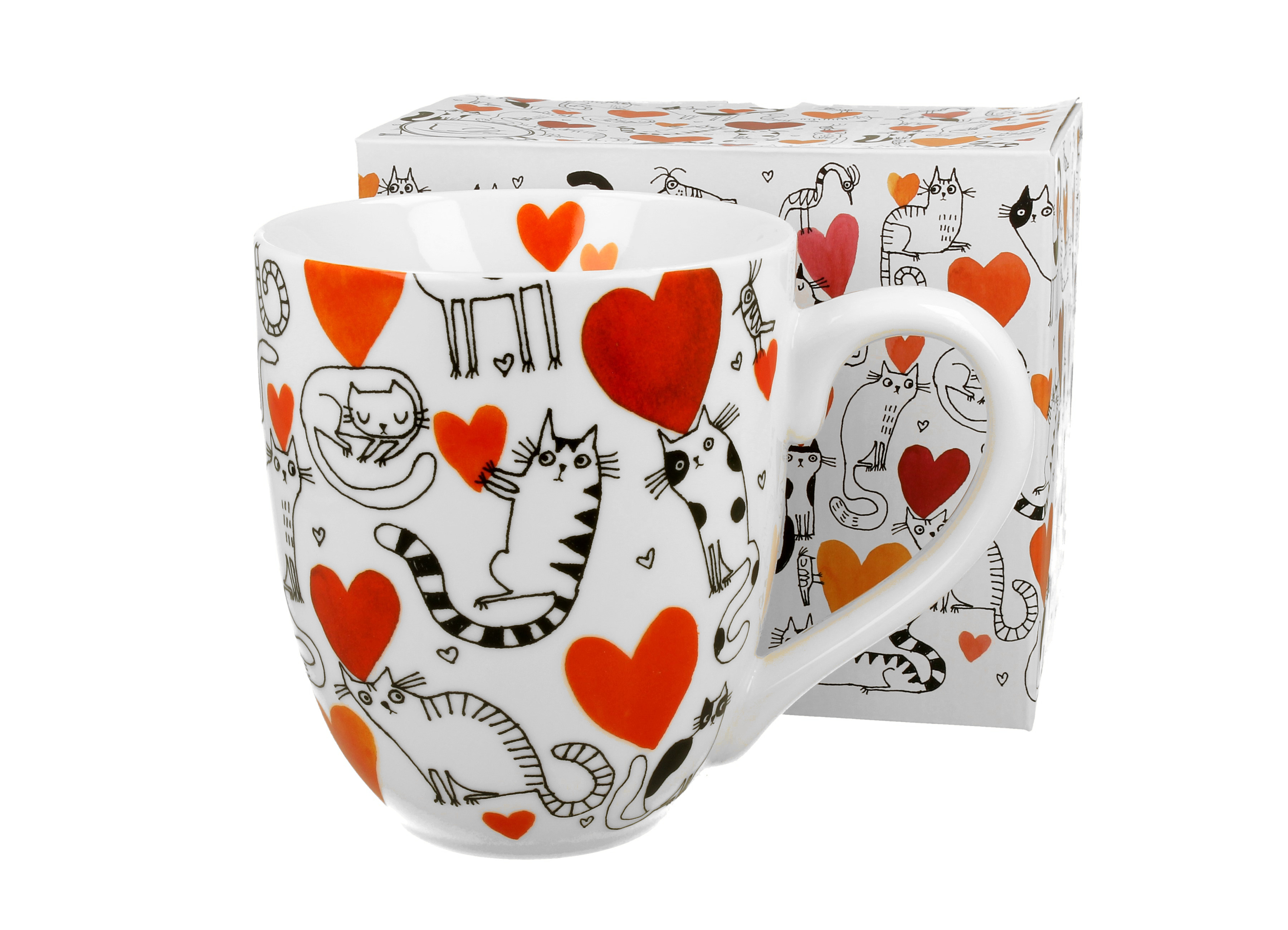 Porcelánový jumbo hrnček XXL Mačky a srdiečka 1000 ml