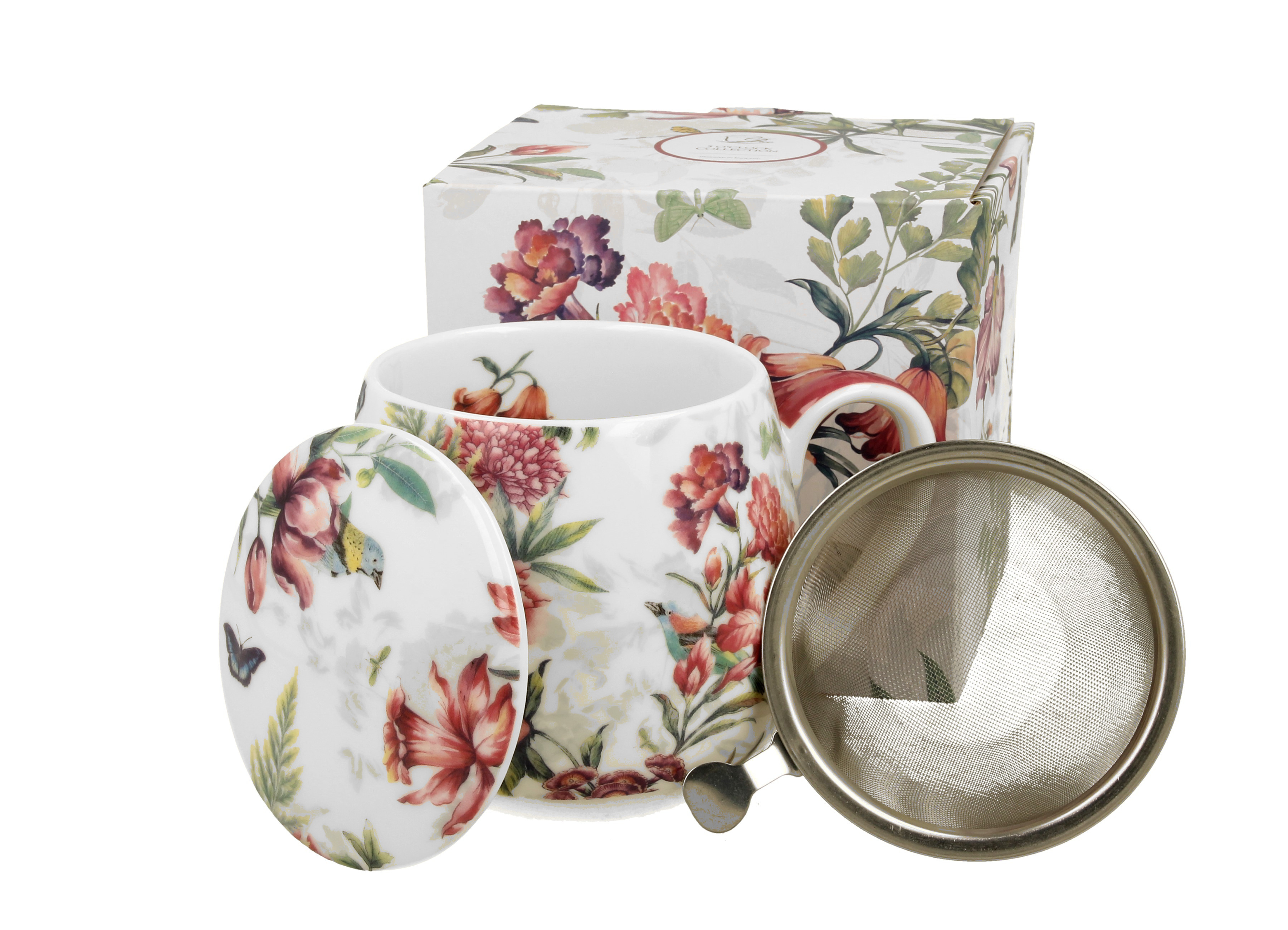 Porcelánový sudový hrnček so sitkom a krytom Lucia 430 ml
