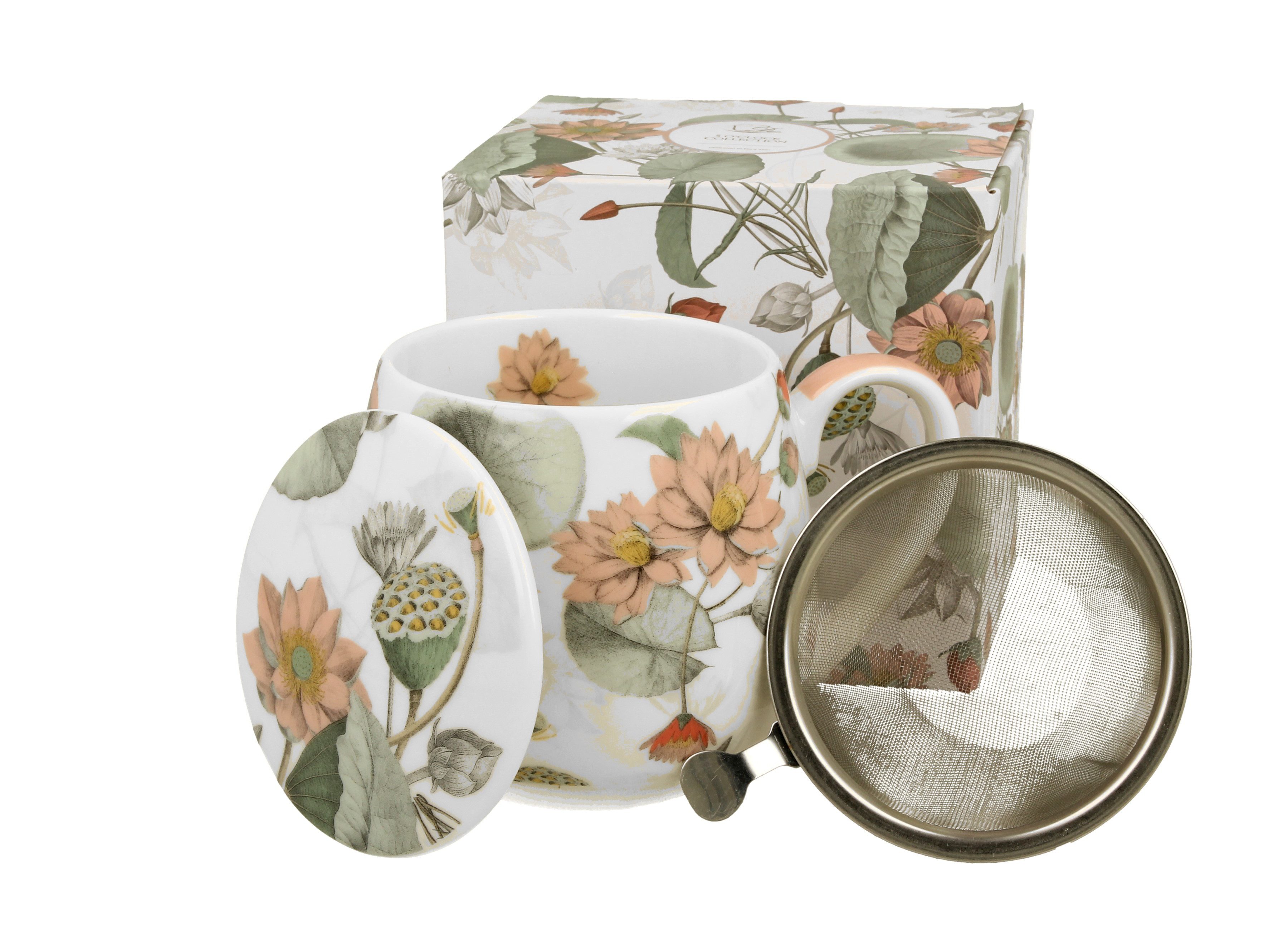 Porcelánový sudový hrnček so sitkom a krytom Yvonne 430 ml