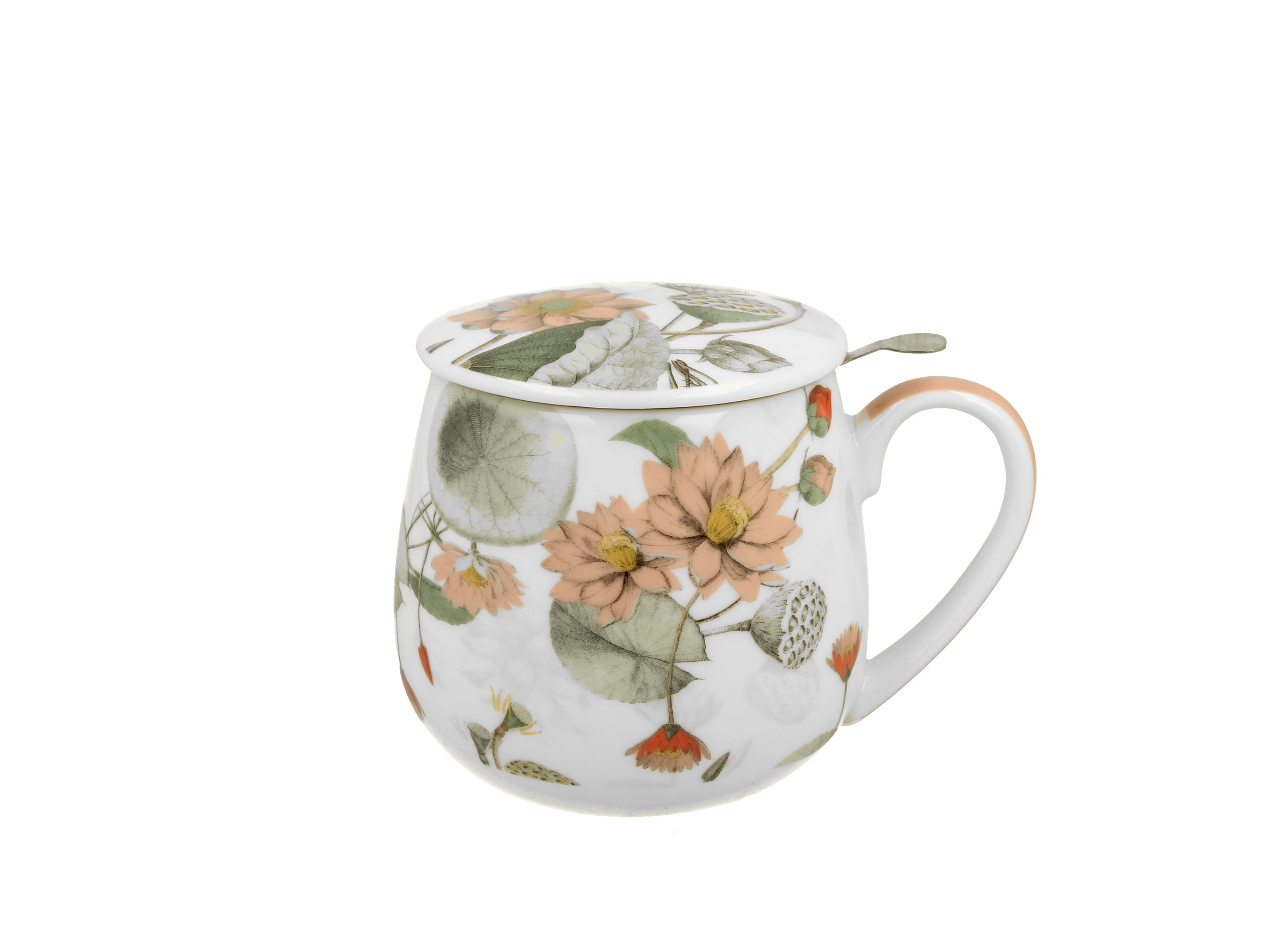 Porcelánový sudový hrnček so sitkom a krytom Yvonne 430 ml