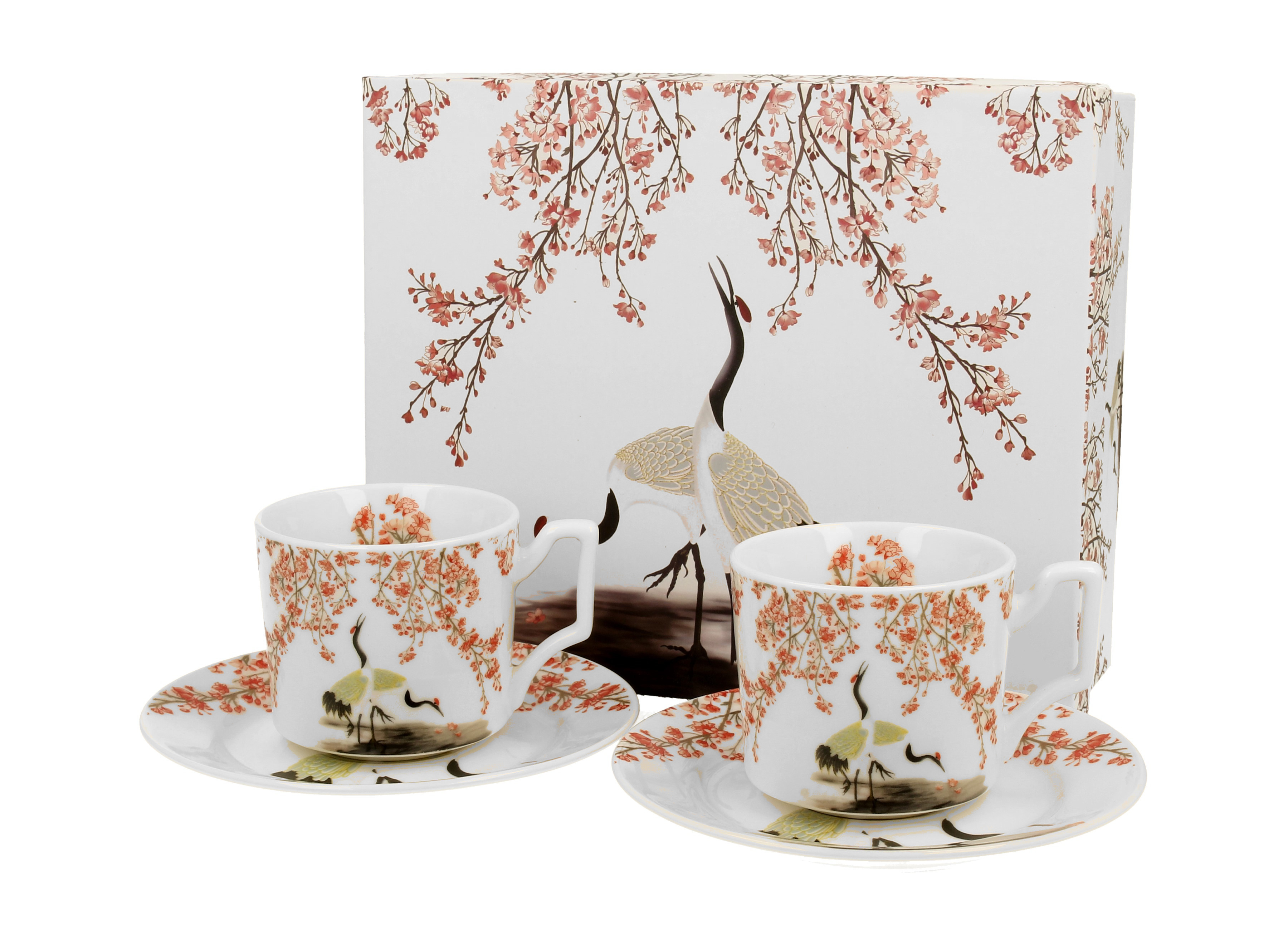 Sada dvoch luxusných espresso šálok s podšálkou Sakura & Cranes 110 ml