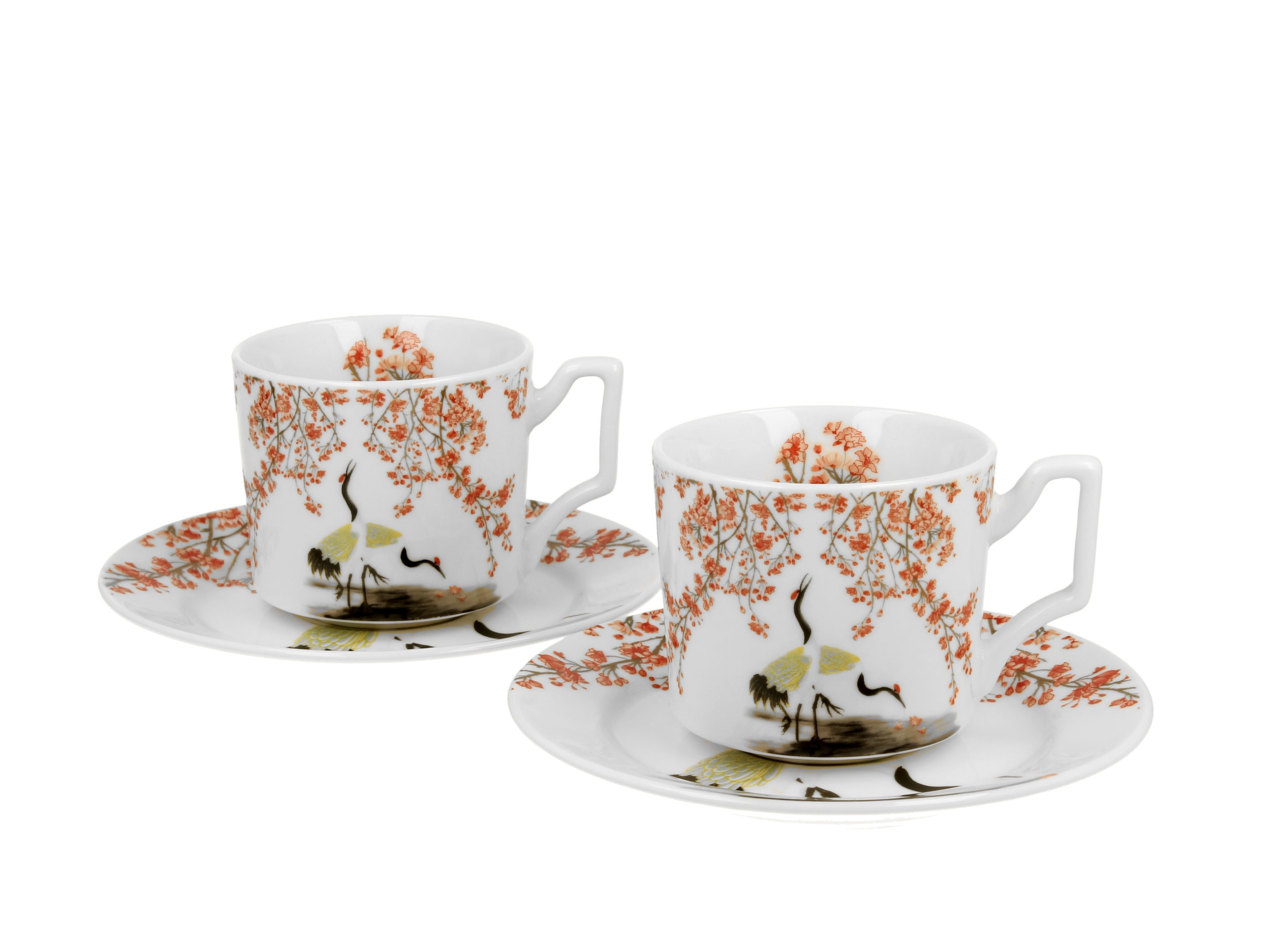 Sada dvoch luxusných espresso šálok s podšálkou Sakura & Cranes 110 ml