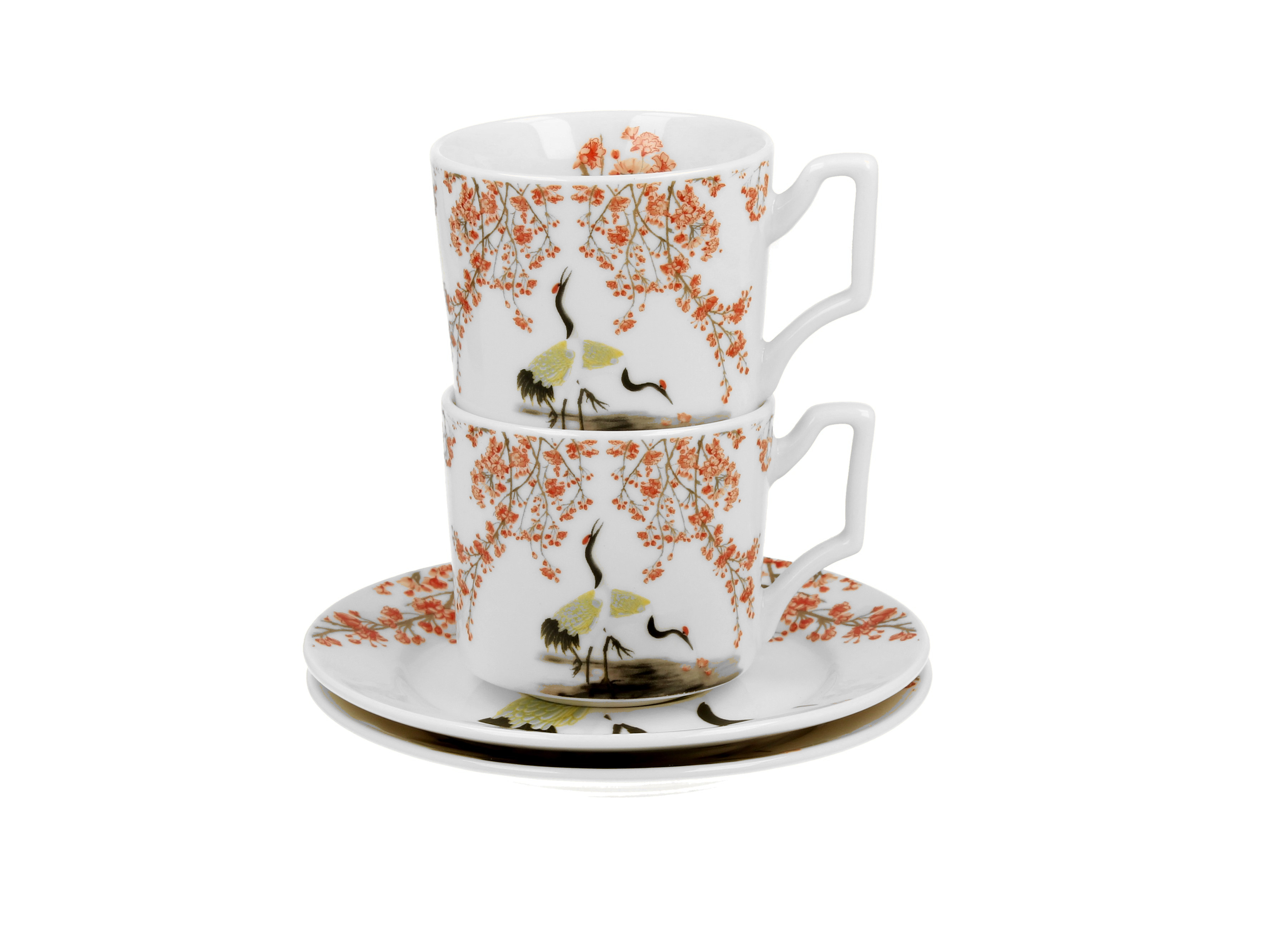Sada dvoch luxusných espresso šálok s podšálkou Sakura & Cranes 110 ml