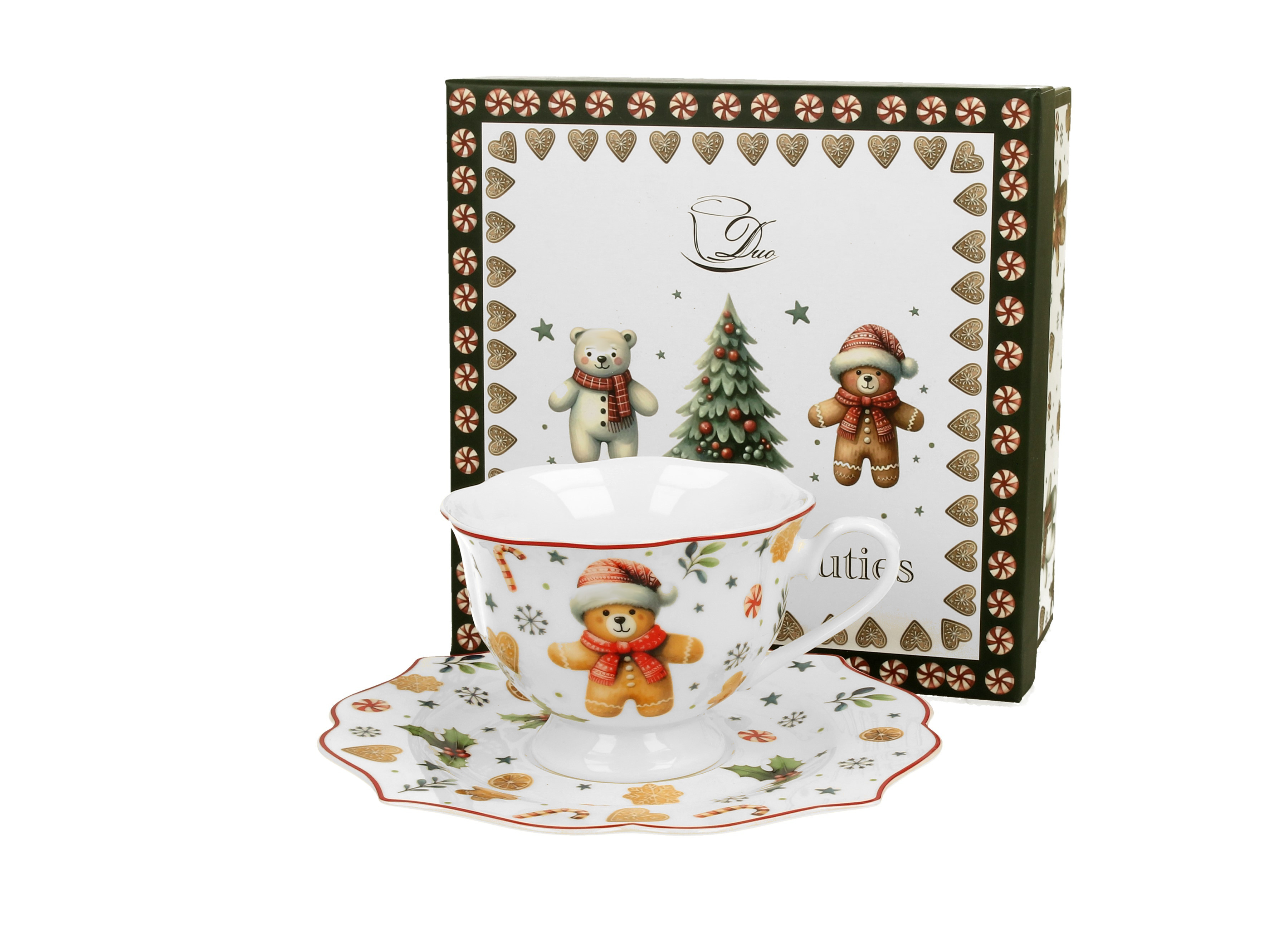 Porcelánová šálka s podšálkou Vianoční maznáčikovia 190 ml