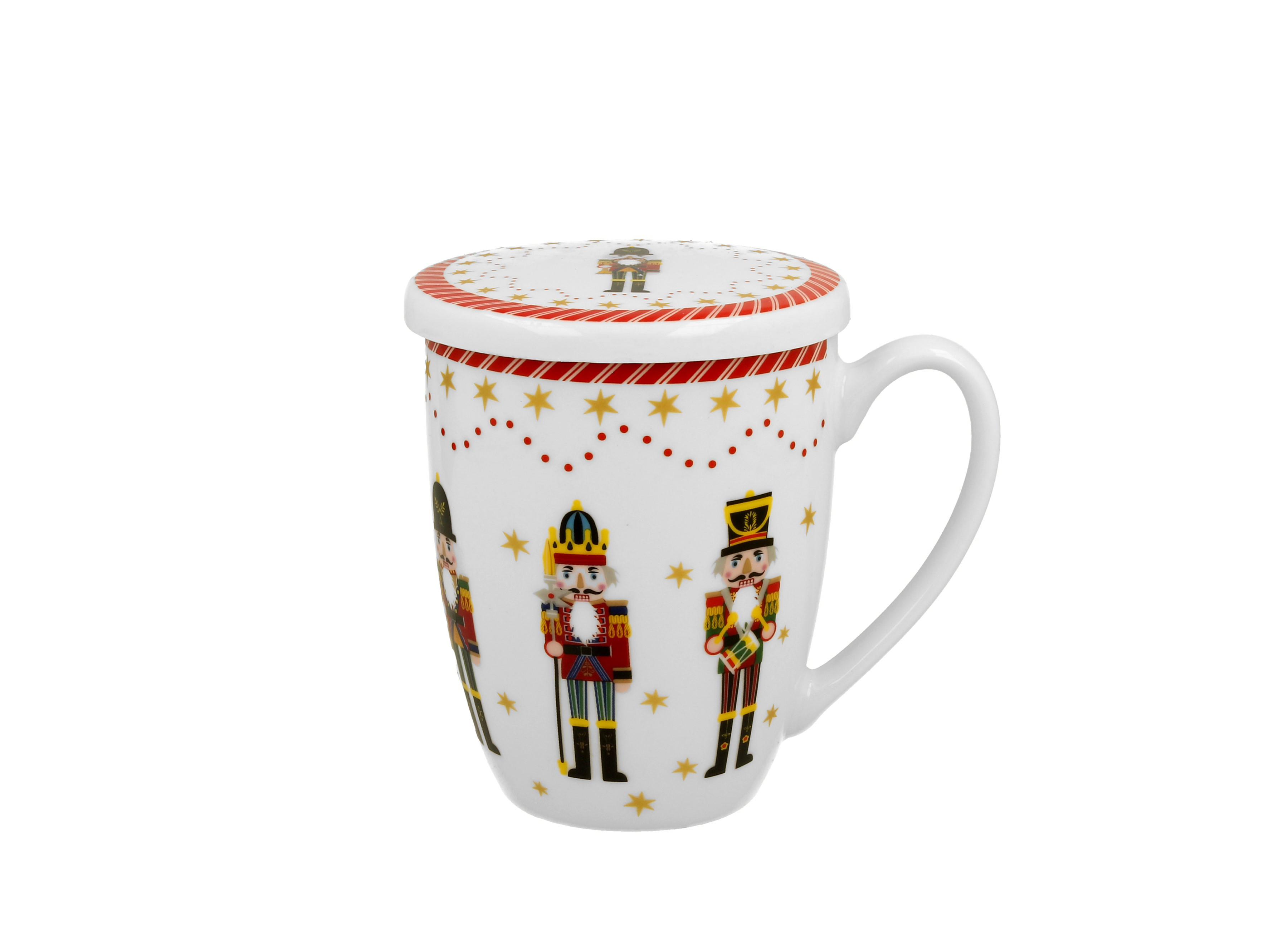 Porcelánový hrnček so sitkom a krytom Vianočný luskáčik 360 ml