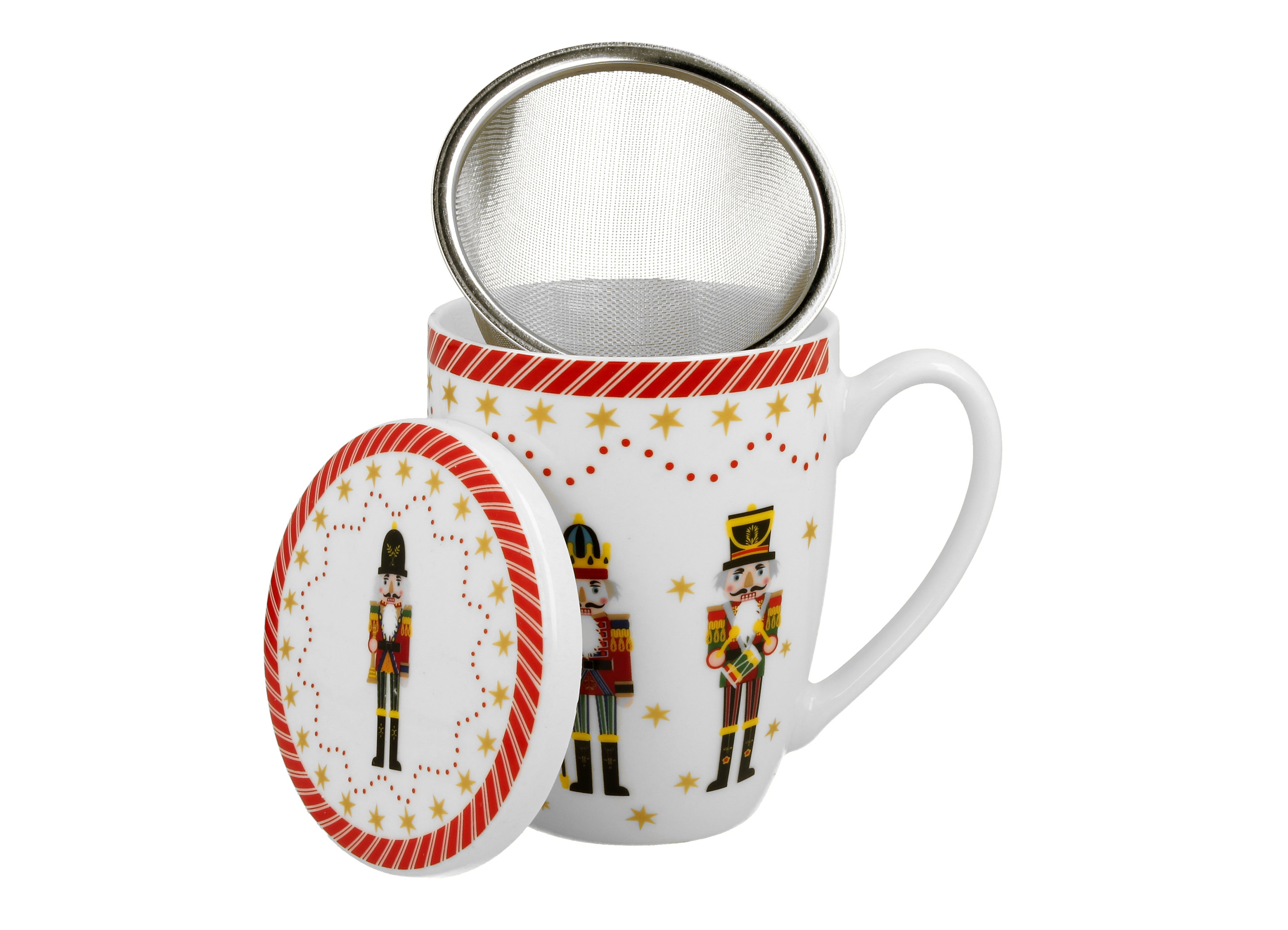 Porcelánový hrnček so sitkom a krytom Vianočný luskáčik 360 ml