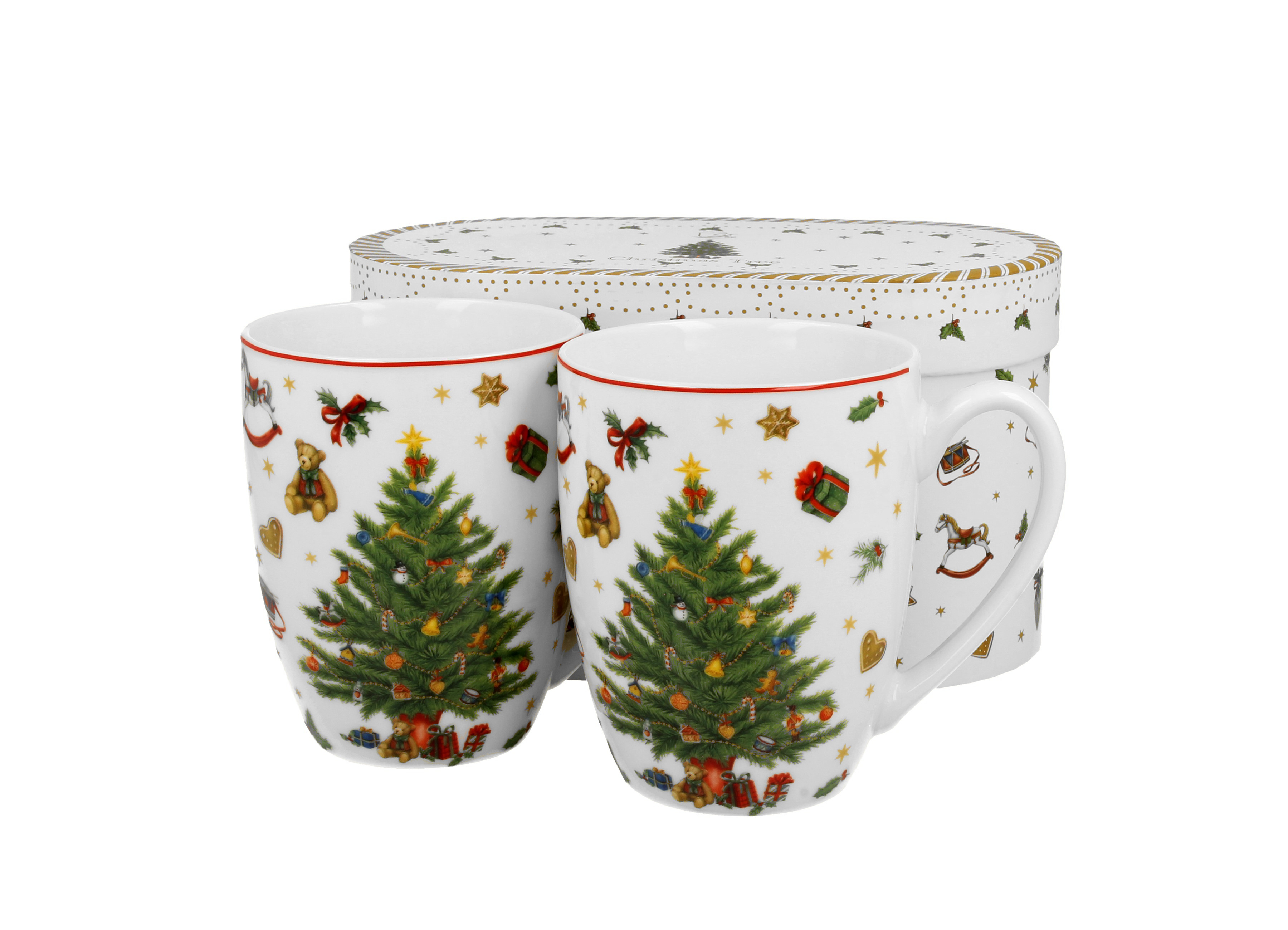 Sada dvoch klasických porcelánových hrnčekov Vianočný strom 360 ml