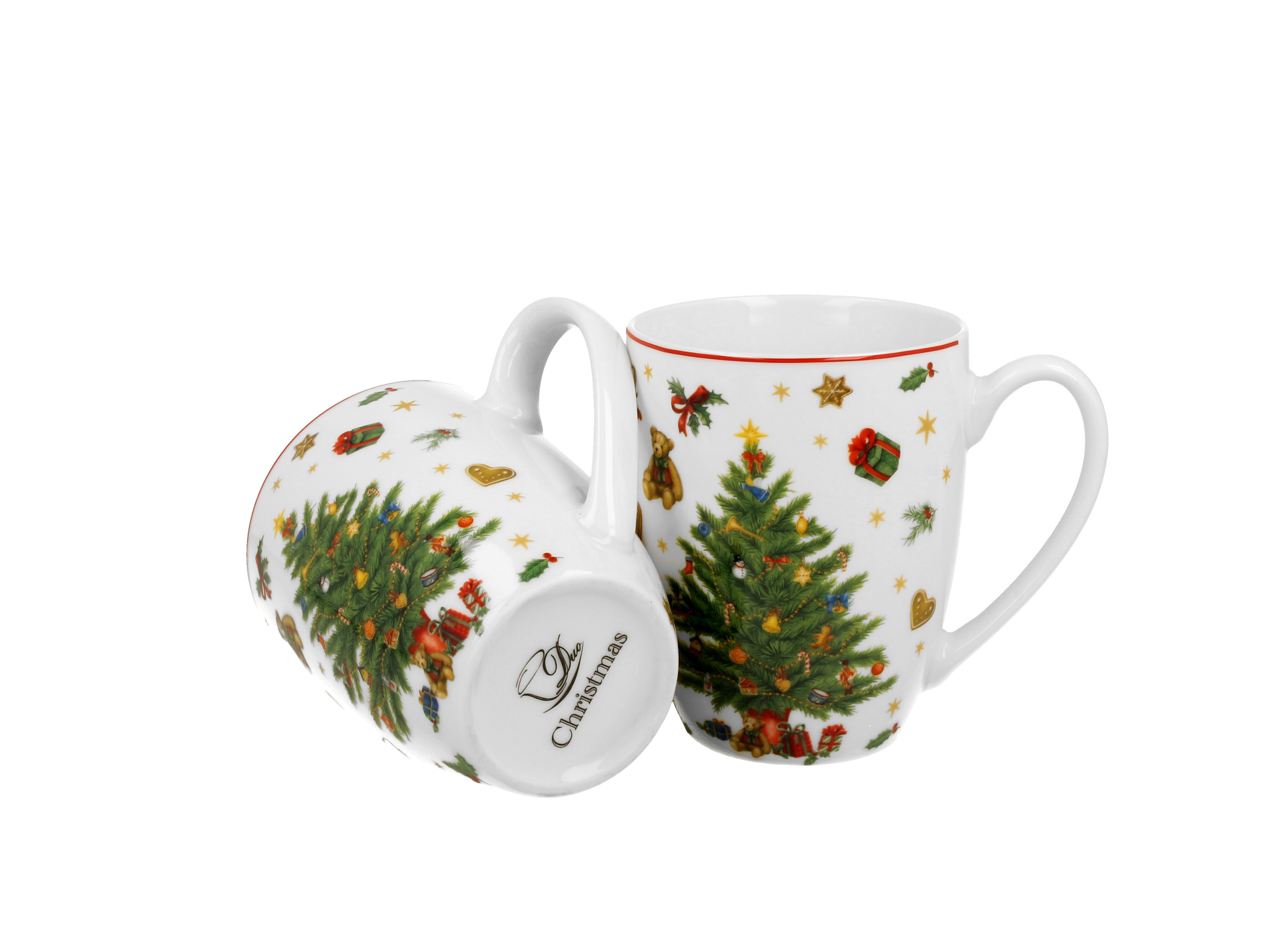Sada dvoch klasických porcelánových hrnčekov Vianočný strom 360 ml