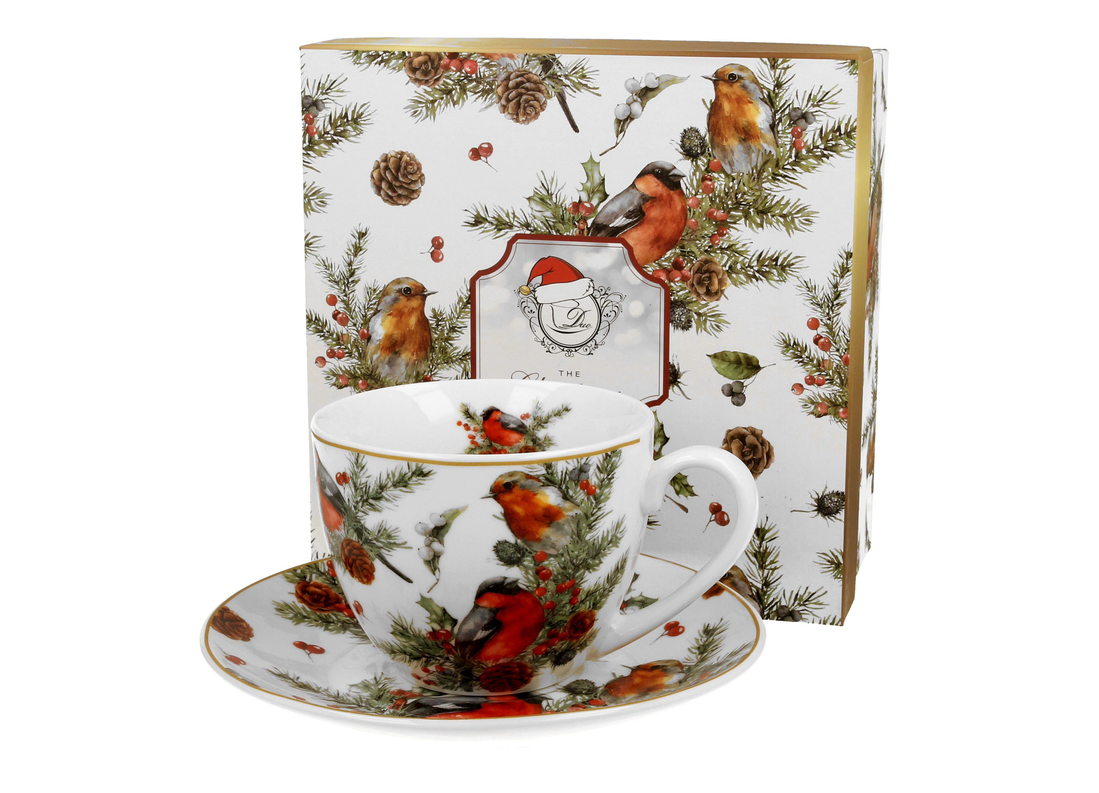 Porcelánová šálka s podšálkou Vianočné vtáky 250 ml