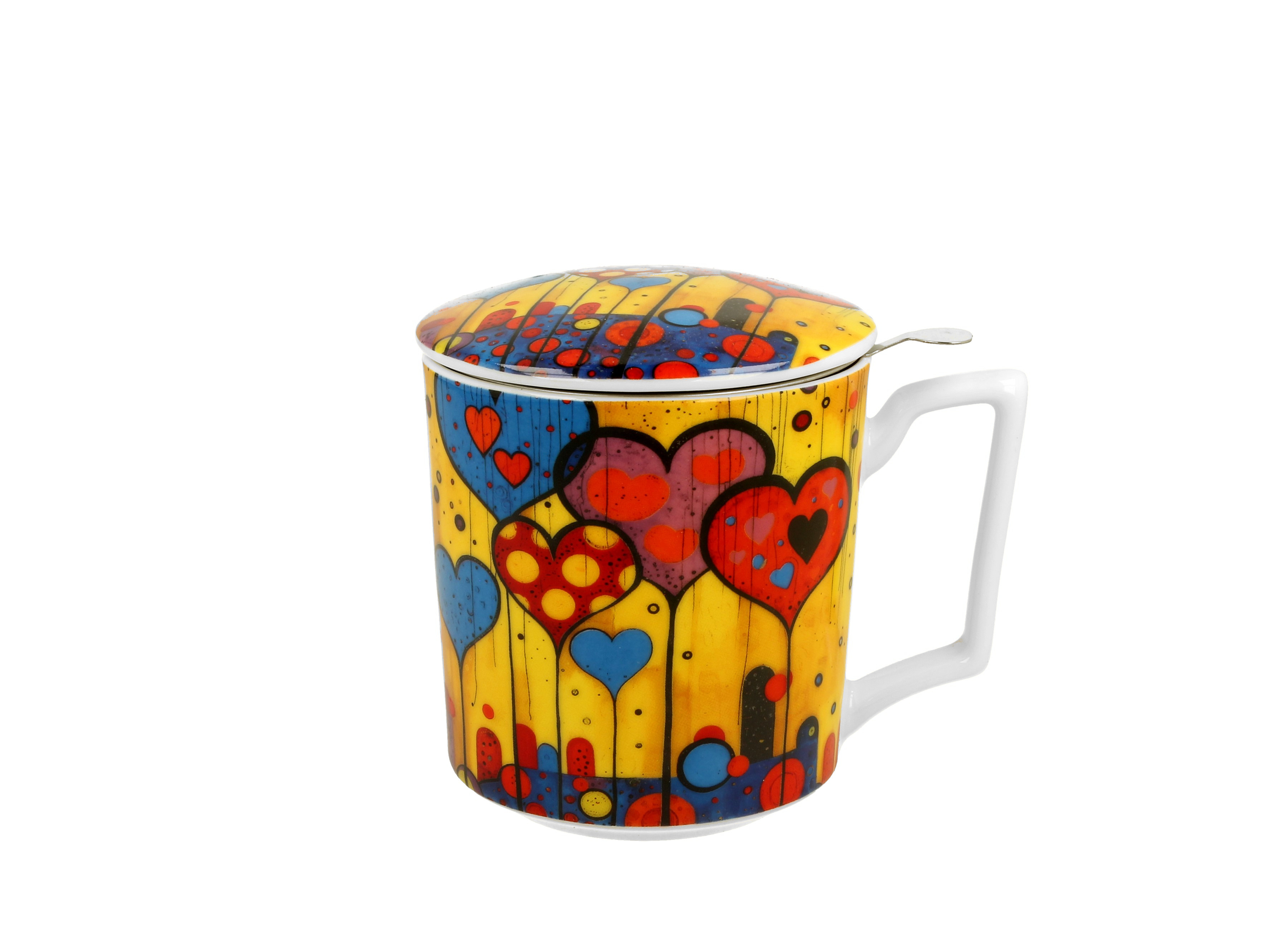 Porcelánový hrnček so sitkom a krytom Srdcia 450 ml