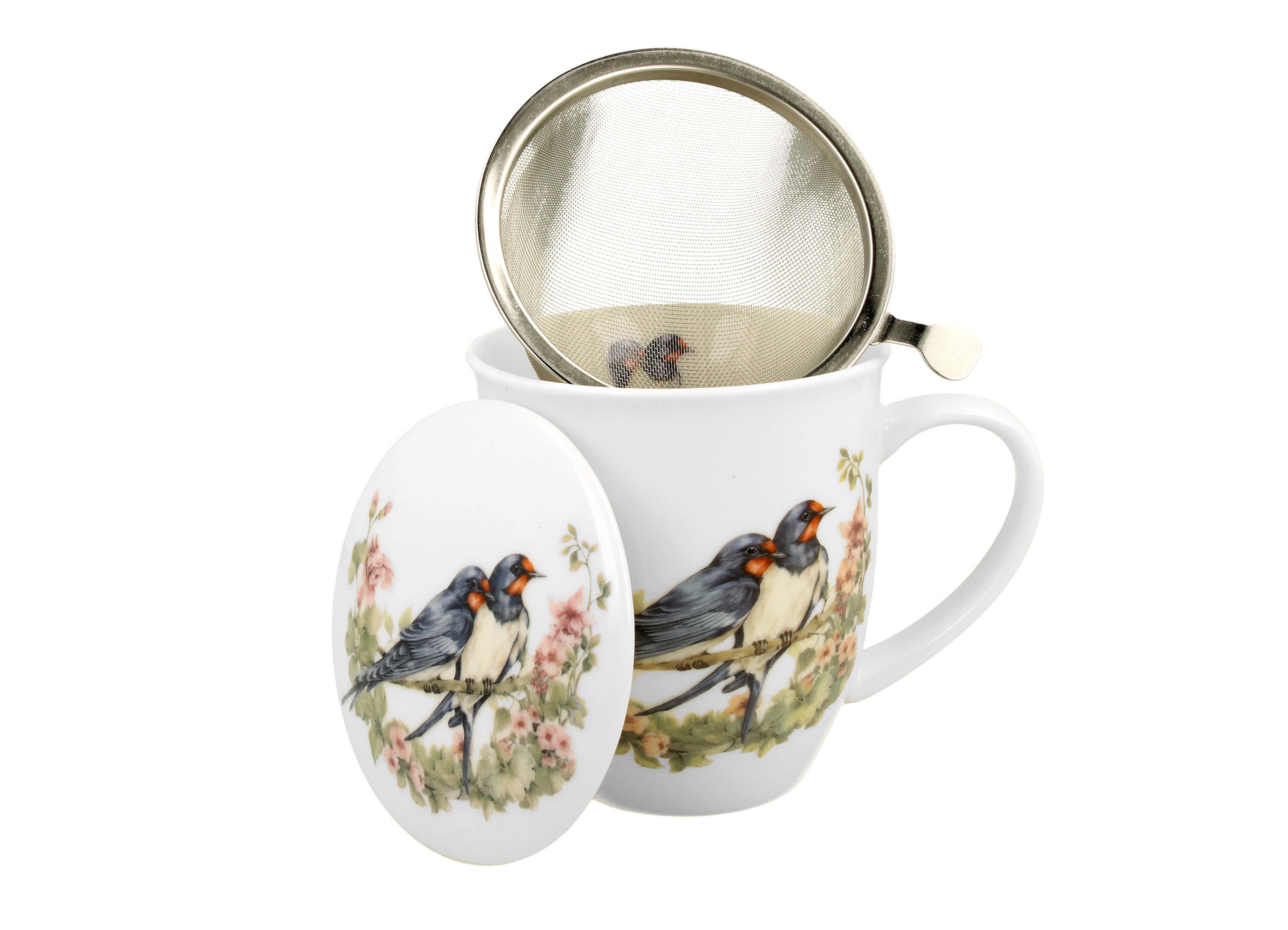 Porcelánový hrnček so sitkom a krytom Lastovička obyčajná 400 ml
