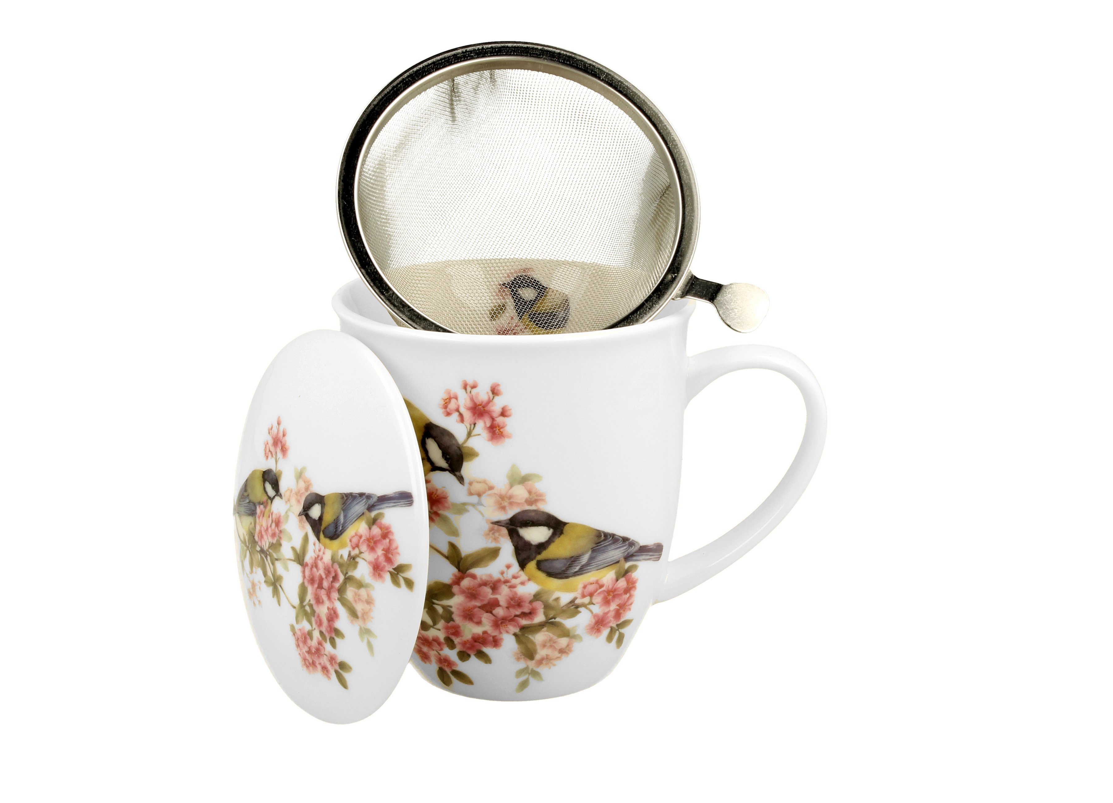 Porcelánový hrnček so sitkom a krytom Sýkorka veľká 400 ml