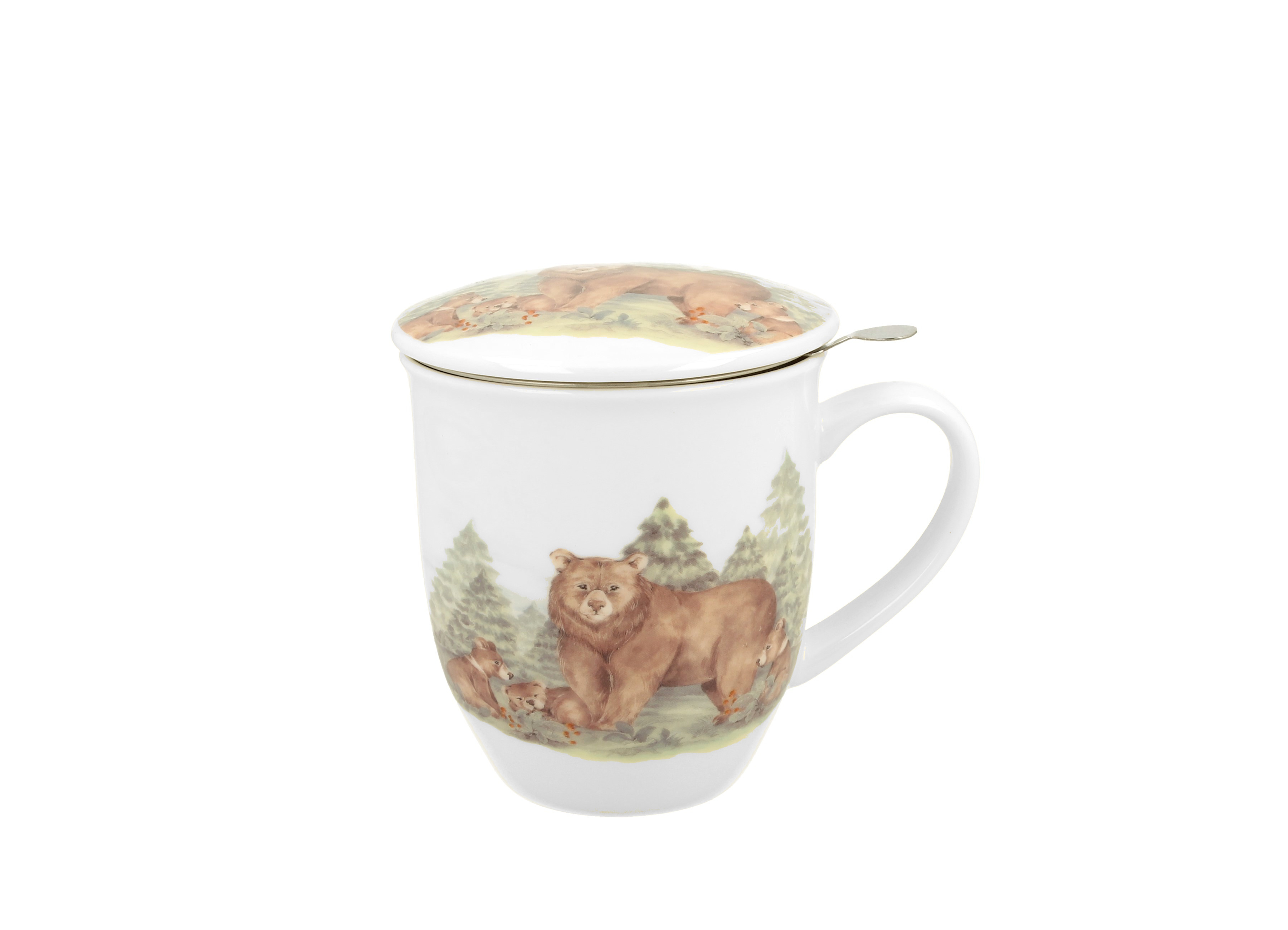Porcelánový hrnček so sitkom a krytom Medvede 400 ml