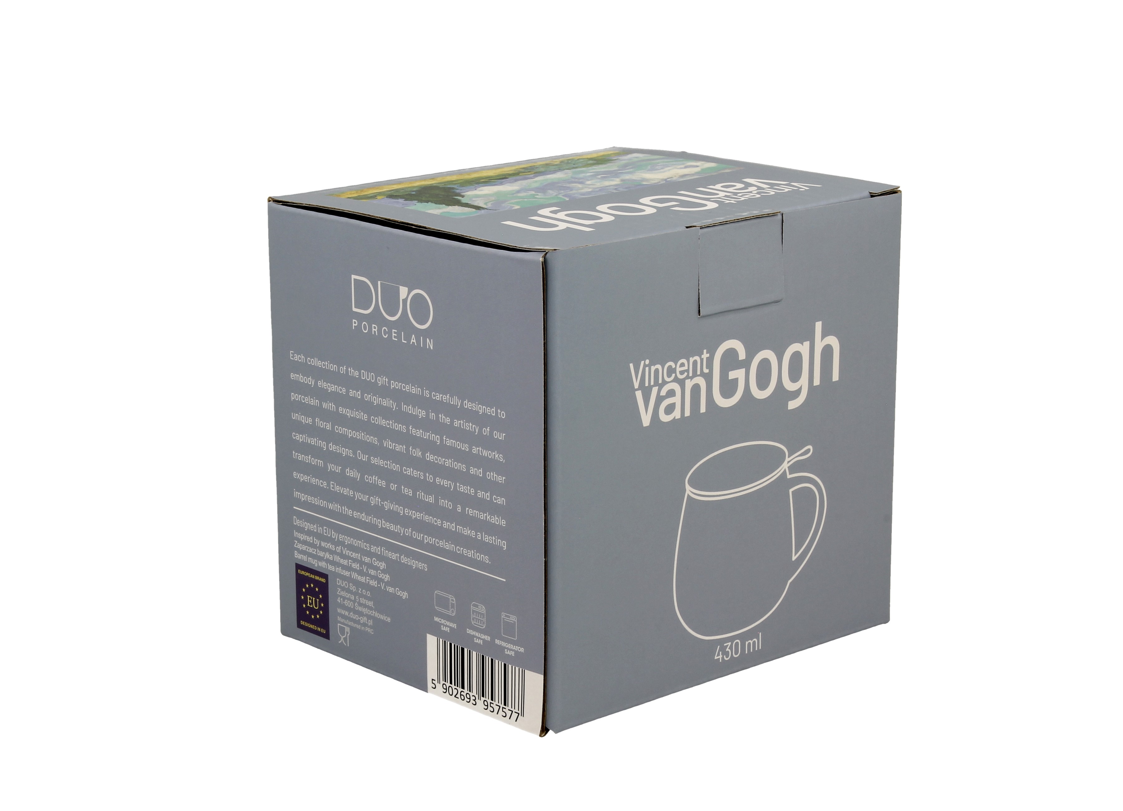 Porcelánový sudový hrnček so sitkom a krytom Vincent Van Gogh - Wheat Field 430 ml