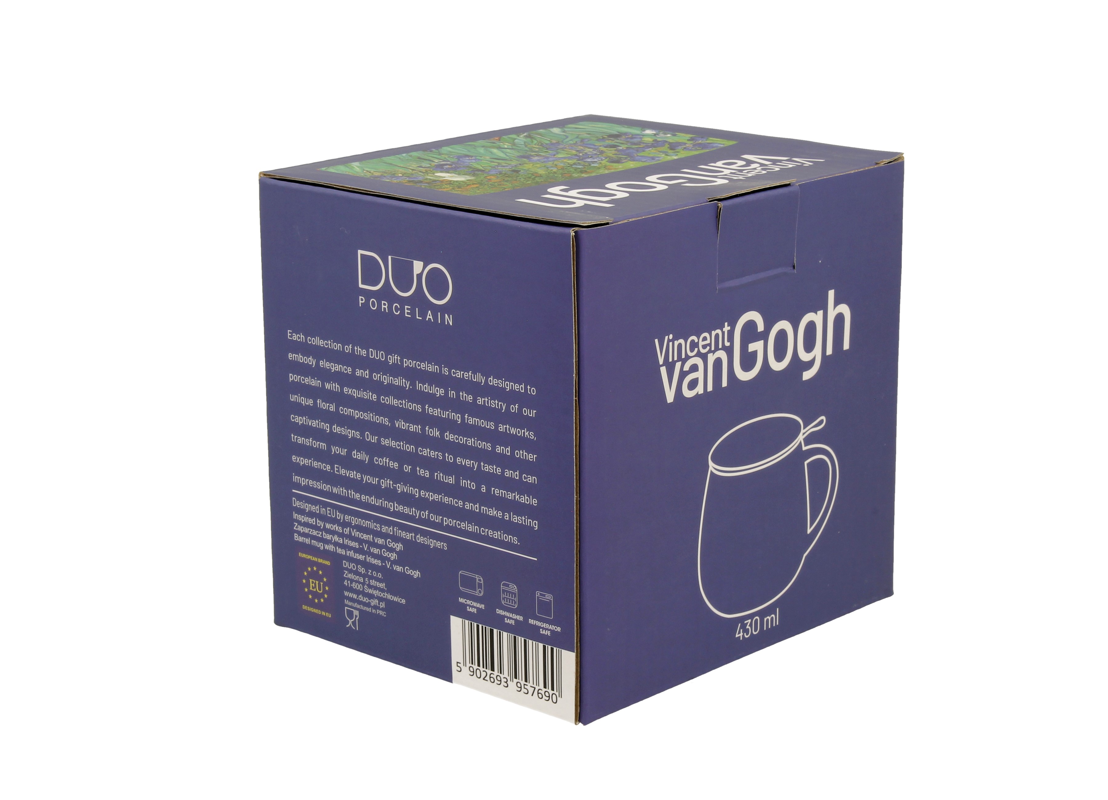 Porcelánový sudový hrnček so sitkom a krytom Vincent Van Gogh - Irises 430 ml
