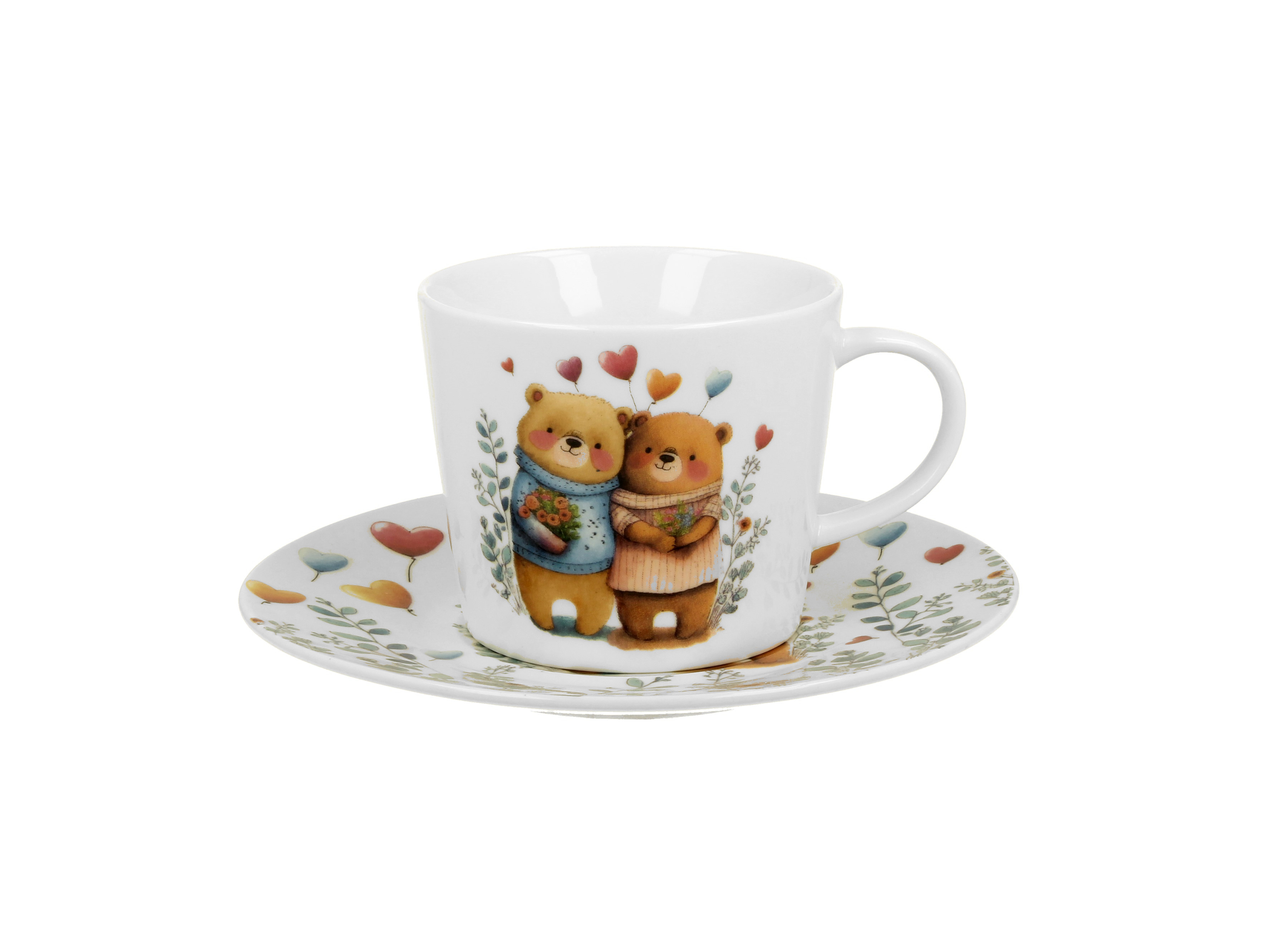 Porcelánová šálka s podšálkou Zaľúbené medvede 220 ml
