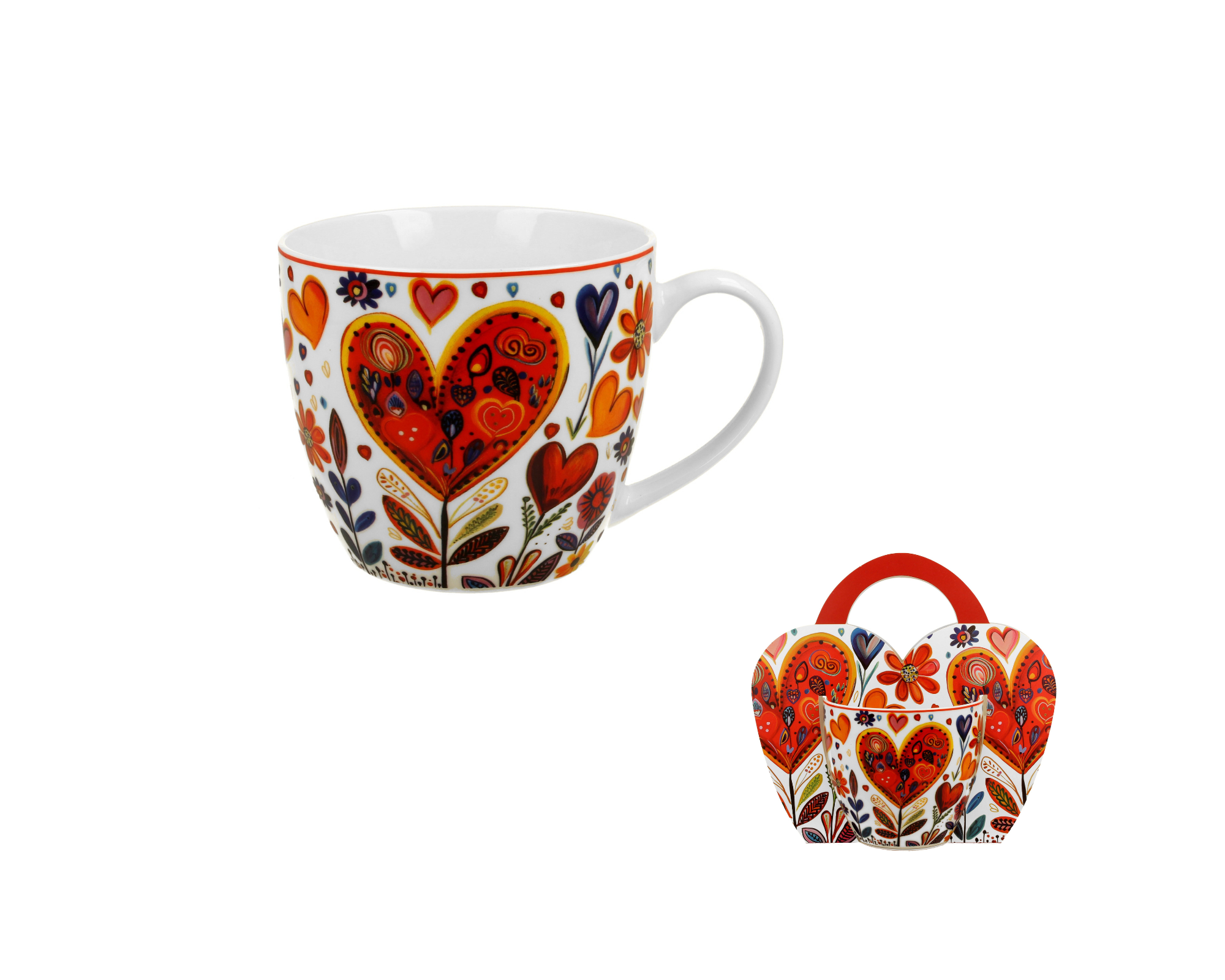 Klasický porcelánový hrnček Farebné srdcia veľké 460 ml