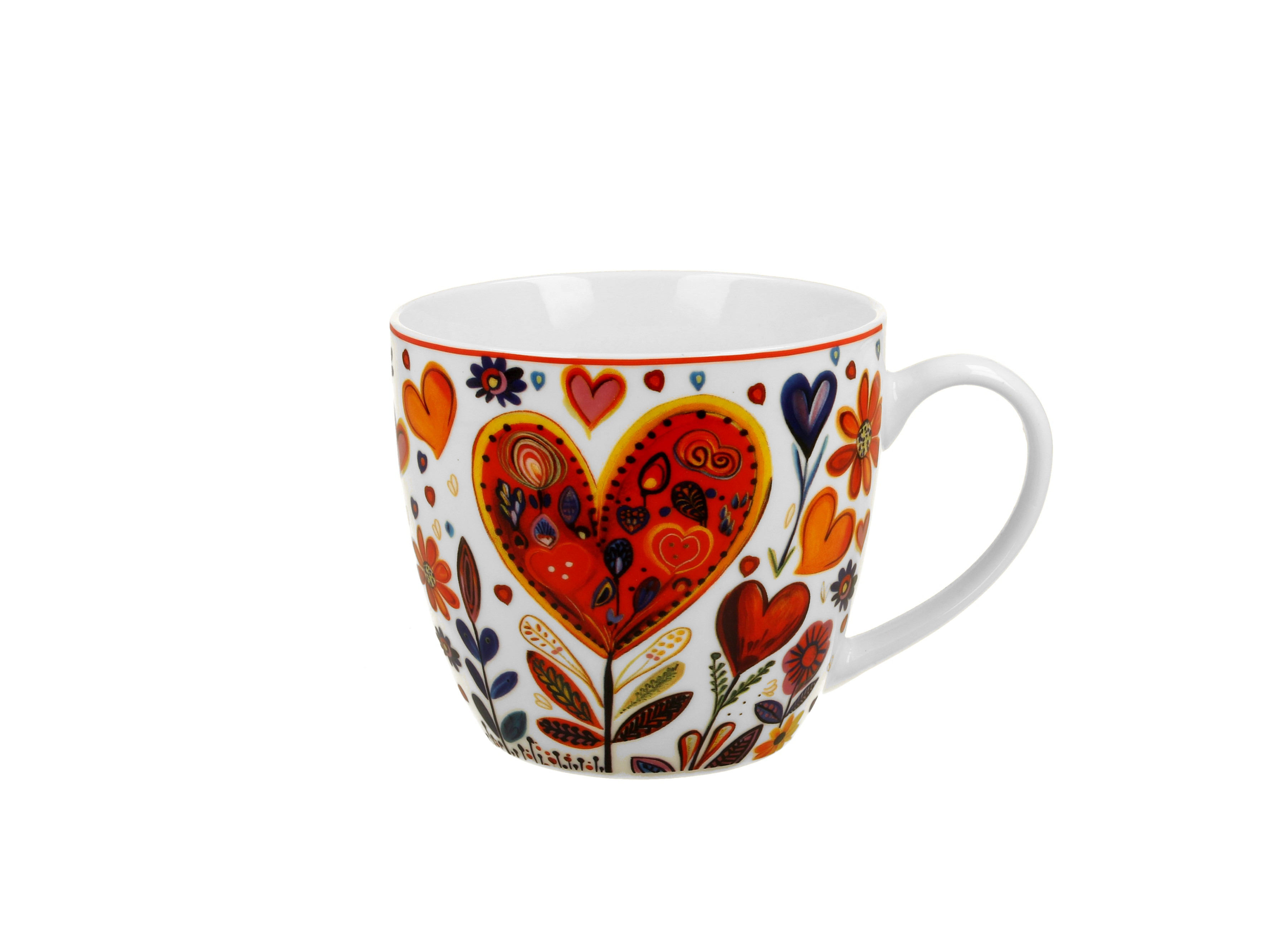 Klasický porcelánový hrnček Farebné srdcia veľké 460 ml