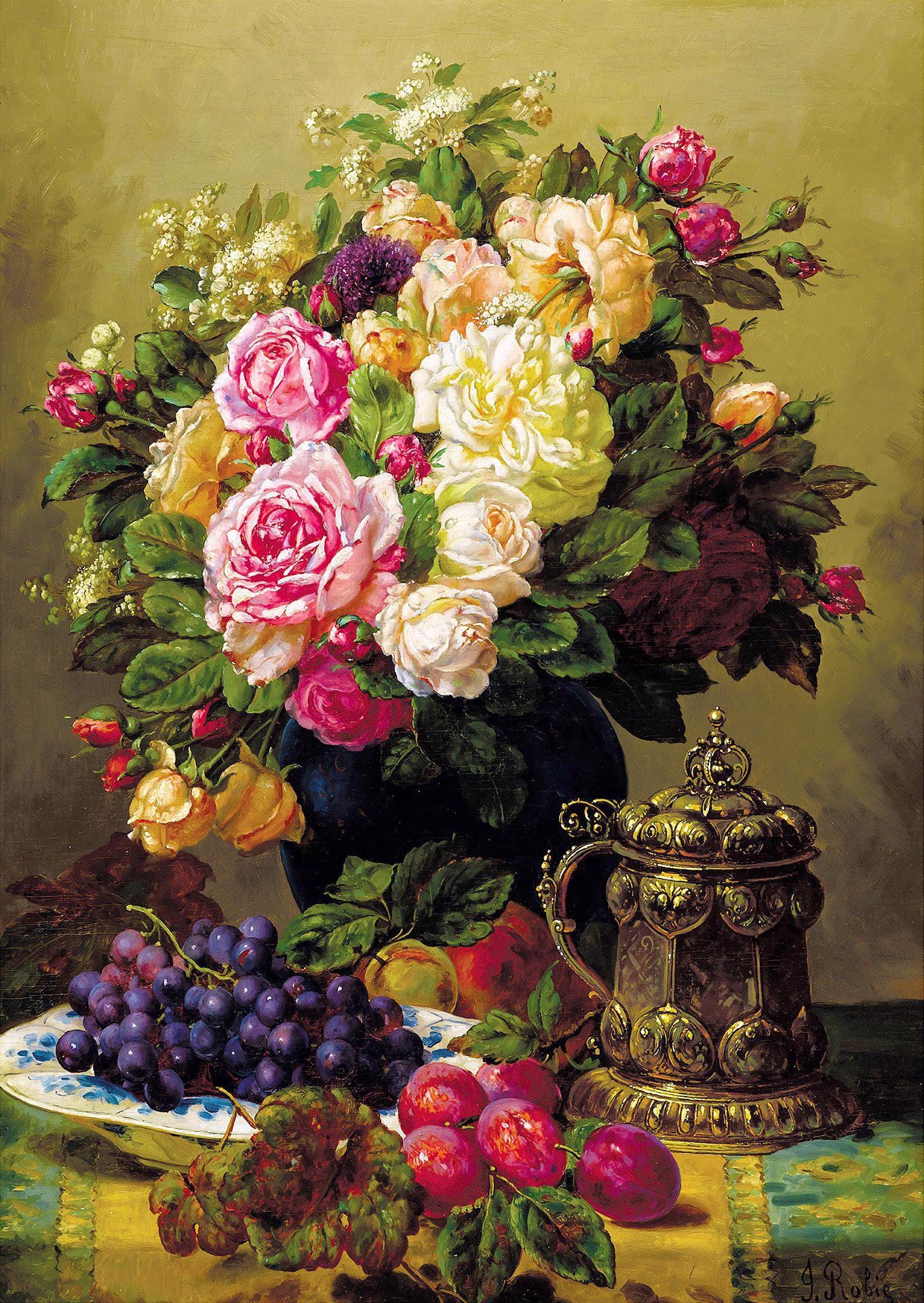 Puzzle Jean-Baptiste Robie: Still Life with Roses 1000 Enjoy