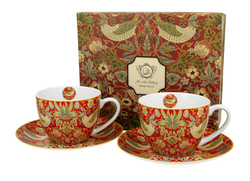 Sada dvoch šálok s podšálkou William Morris - Strawberry Thief Red 280 ml