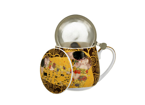 Porcelánový sudový hrnček so sitkom a krytom Gustav Klimt - The Kiss Brown 430 ml