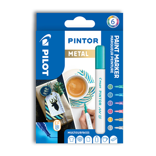 Pilot Pintor Sada Akrylový popisovač 6 ks, (EF) extra tenký, Metal