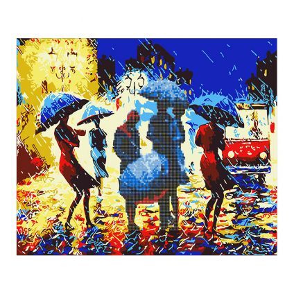 Diamantová mozaika Dážď s akrylovými farbami + maľovanie na plátne podľa čísel 2v1, 40x50cm