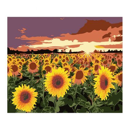 Diamantová mozaika Slnečnice s akrylovými farbami + maľovanie na plátne podľa čísel 2v1, 40x50cm