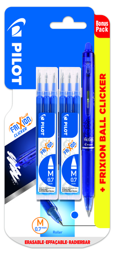 Pilot Sada Roller FriXion Clicker 0.7 + 6 ks náplň, blister, Modrá