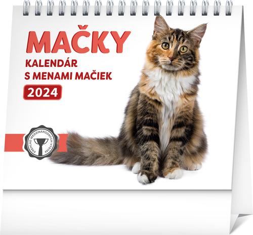 Presco Group Stolový kalendár Mačky – s menami mačiek 2024, 16,5 × 13 cm
