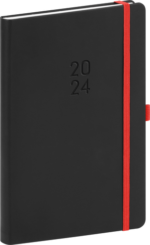 Týždenný diár Nox 2024, čierny–červený, 15 × 21 cm