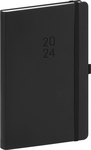 Týždenný diár Nox 2024, čierny–čierny, 15 × 21 cm