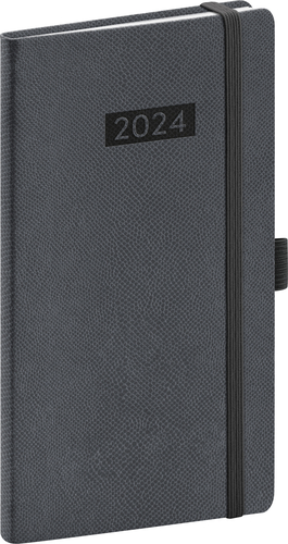 Vreckový diár Diario 2024, sivý, 9 × 15,5 cm